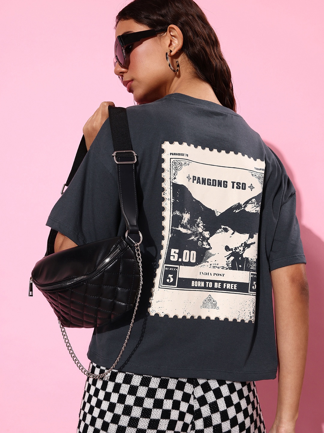 

The Roadster Life Co. Printed Drop-Shoulder Sleeves T-shirt, Charcoal