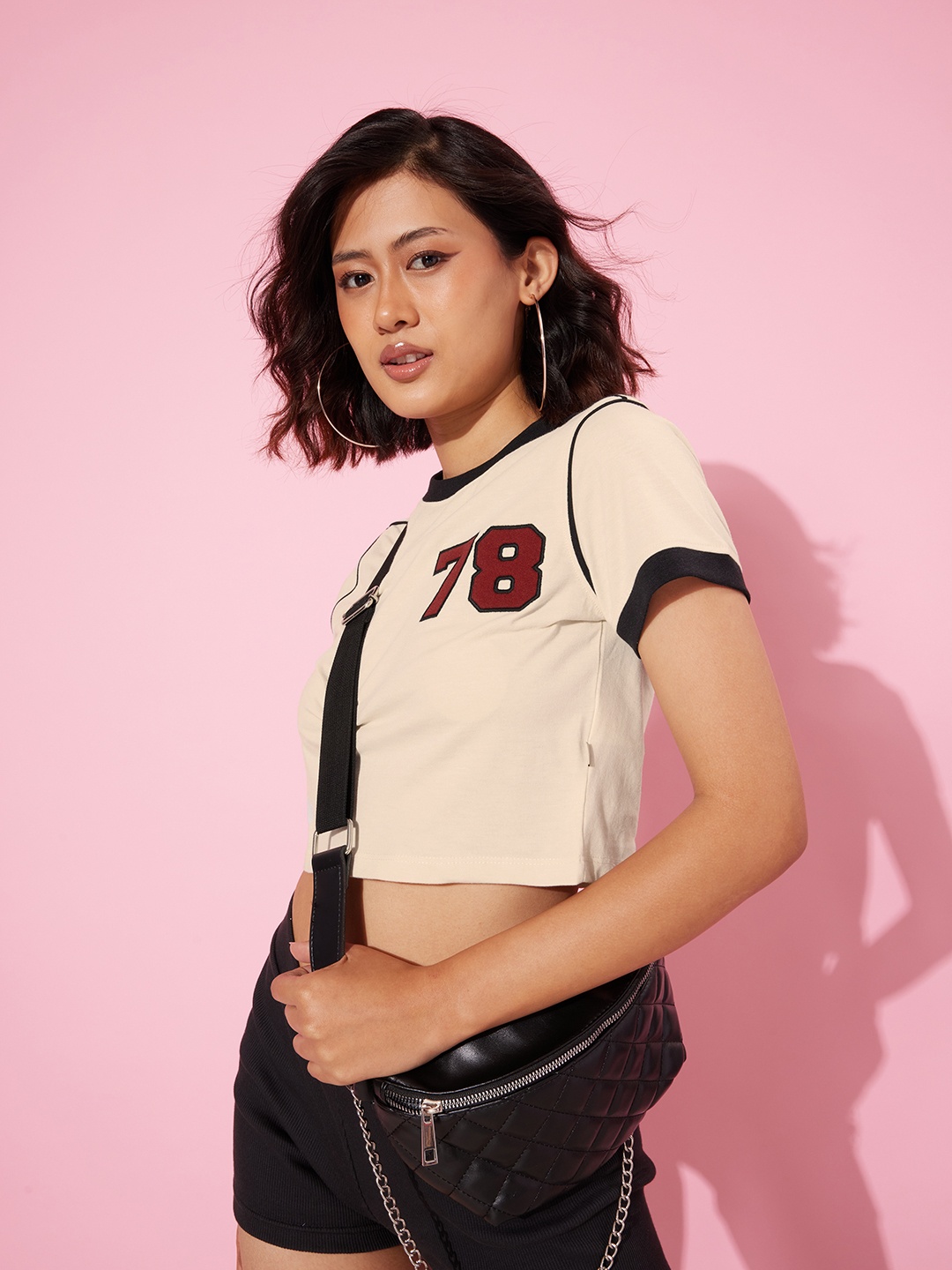 

The Roadster Life Co. Varsity Embroidered Crop T-shirt, Cream