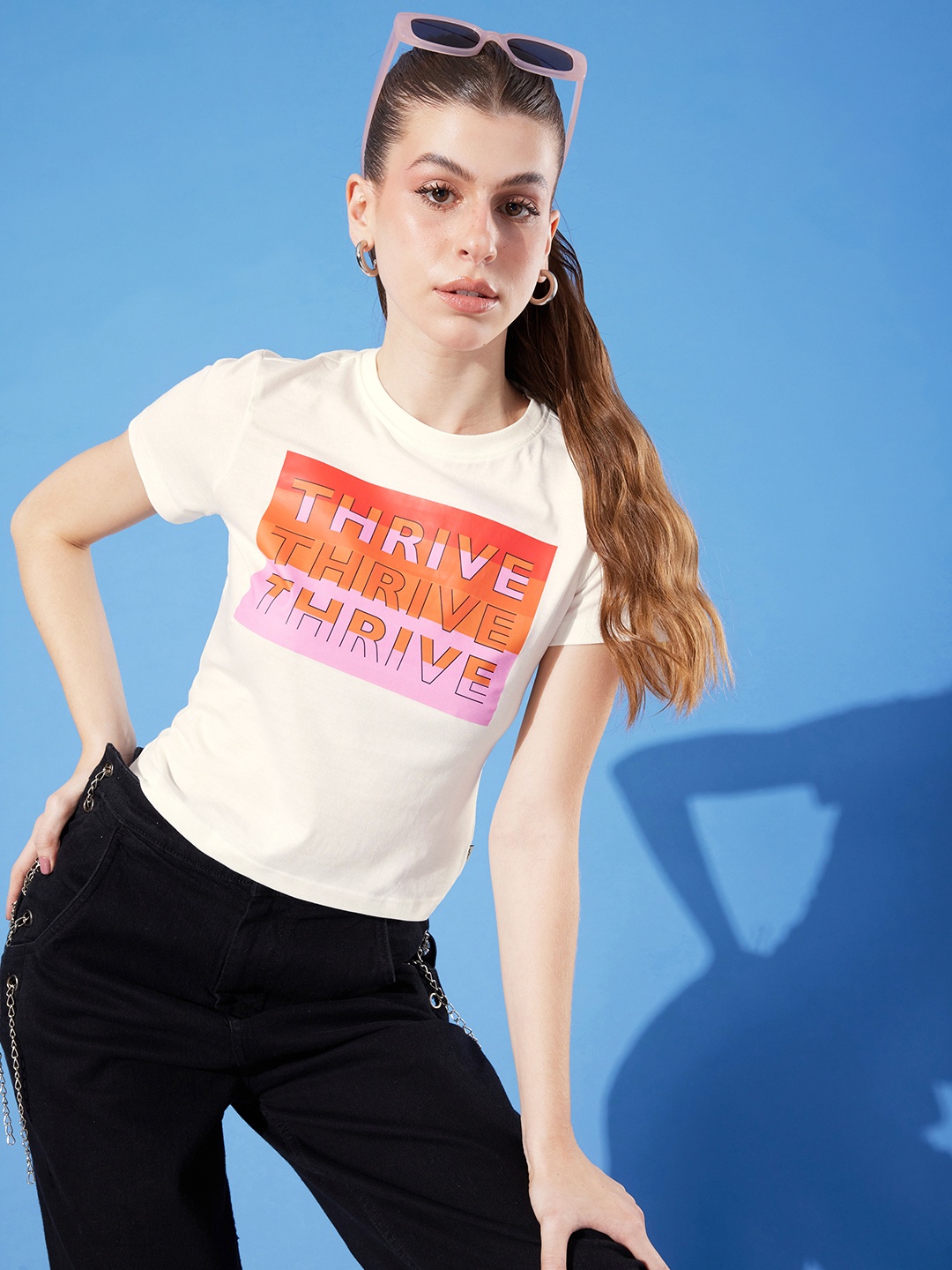 

The Roadster Life Co. Typography Printed Casual Crop T-shirt, White