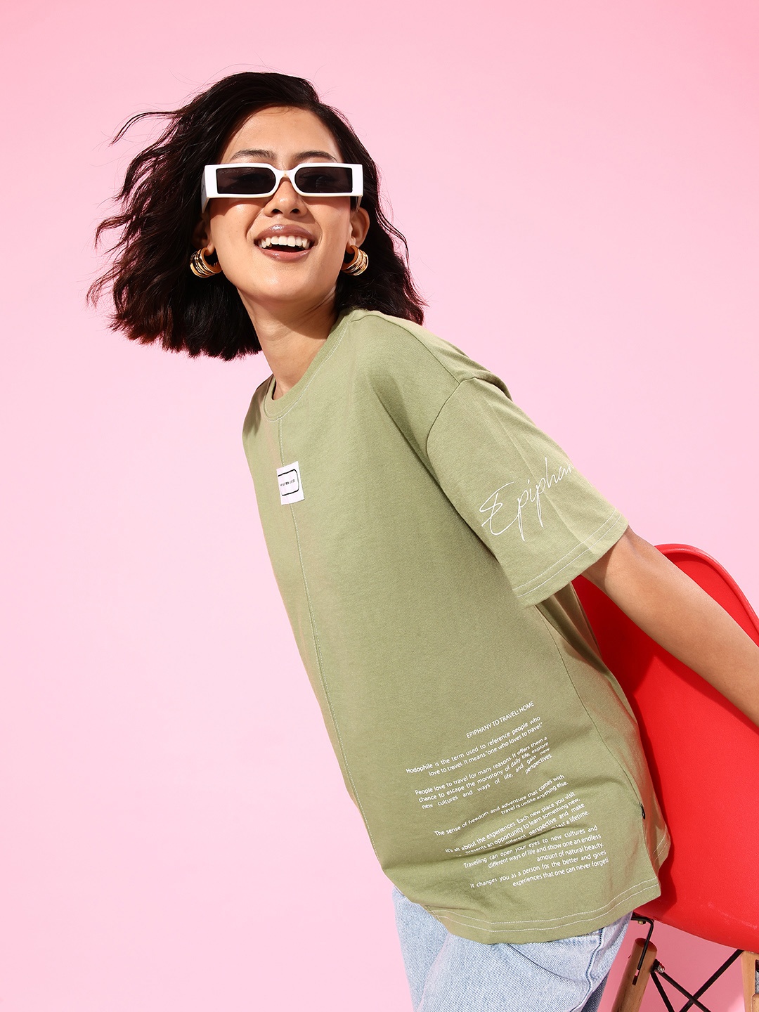 

The Roadster Life Co. Typography Printed Drop-Shoulder Sleeves T-shirt, Olive