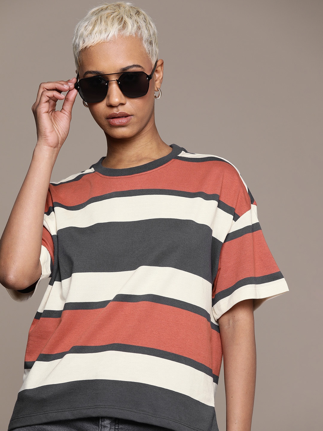 

The Roadster Lifestyle Co. Striped Boxy T-shirt, Rust