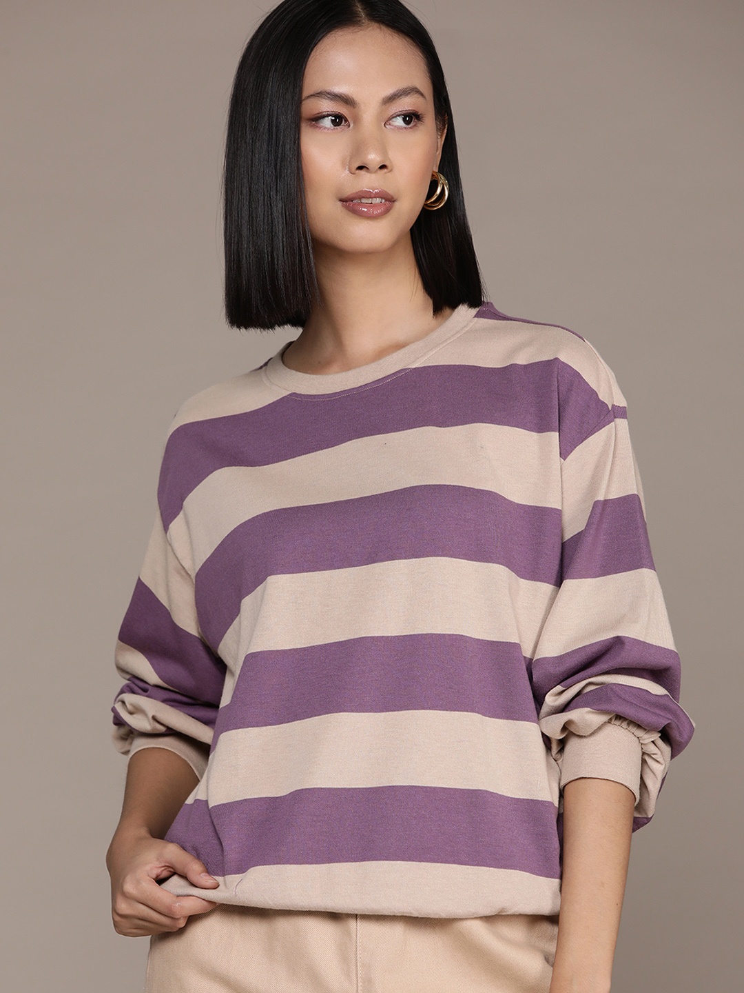 

The Roadster Lifestyle Co. Striped Oversized T-shirt, Beige