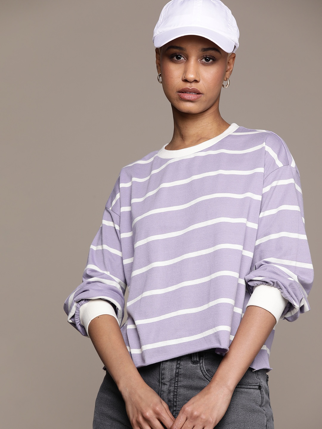 

The Roadster Lifestyle Co. Striped Oversized T-shirt, Lavender