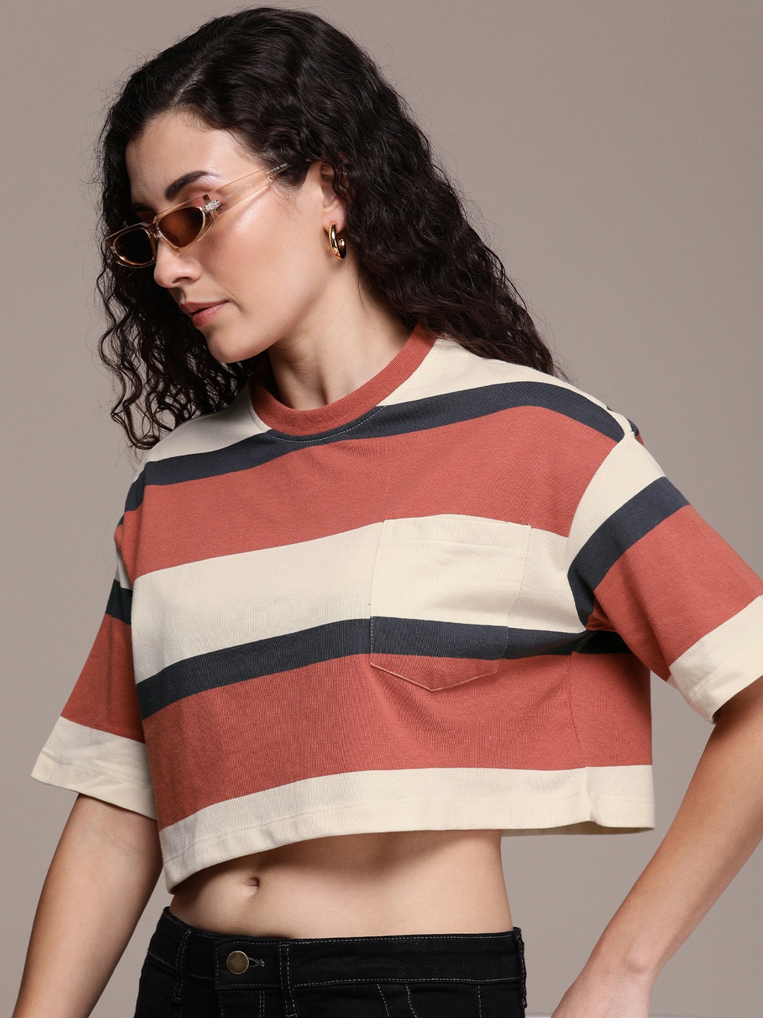 

The Roadster Life Co. Striped Drop-Shoulder With Chest Pocket T-shirt, Rust