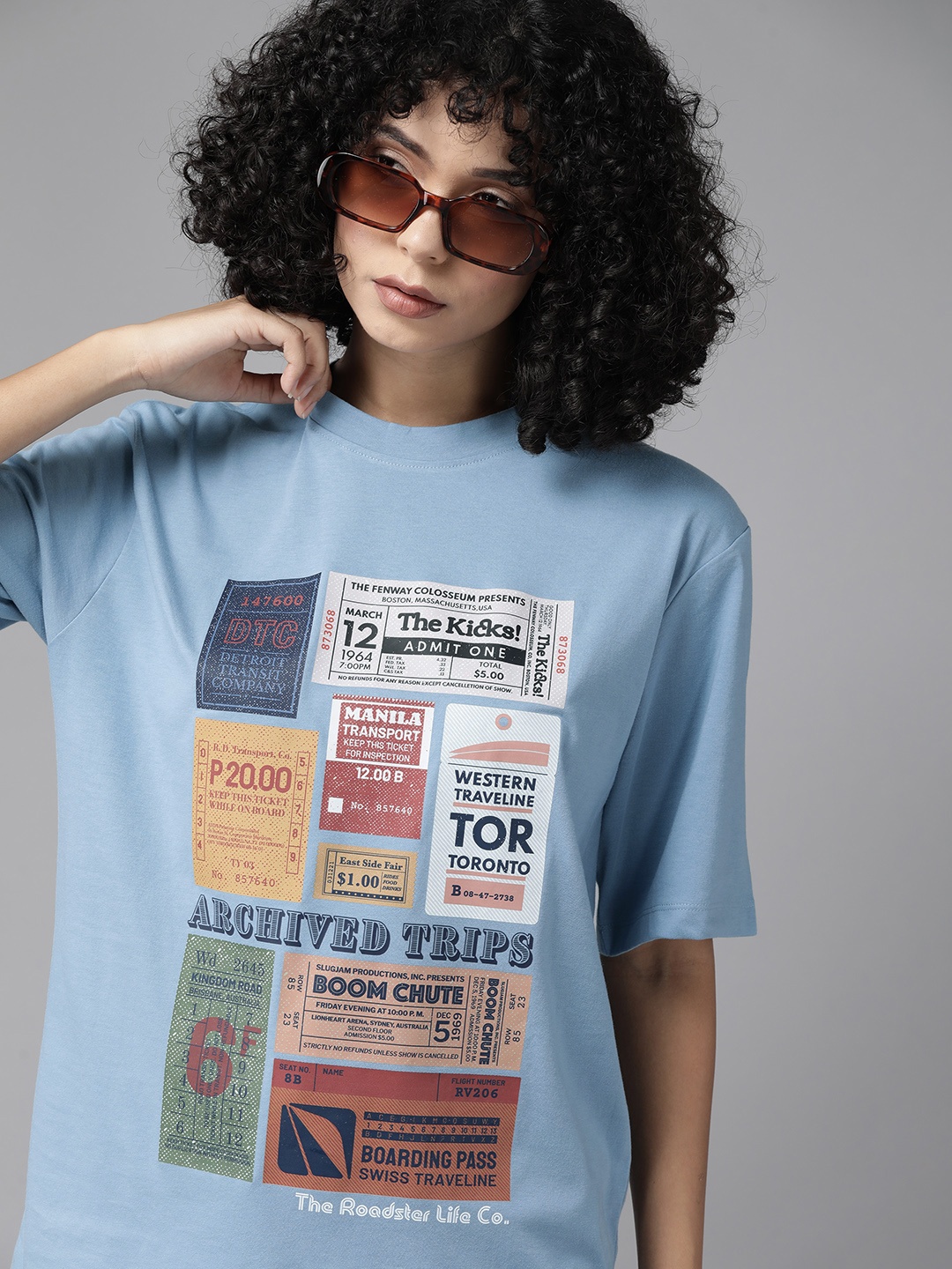 

The Roadster Lifestyle Co. Typography Printed Oversized T-shirt, Blue
