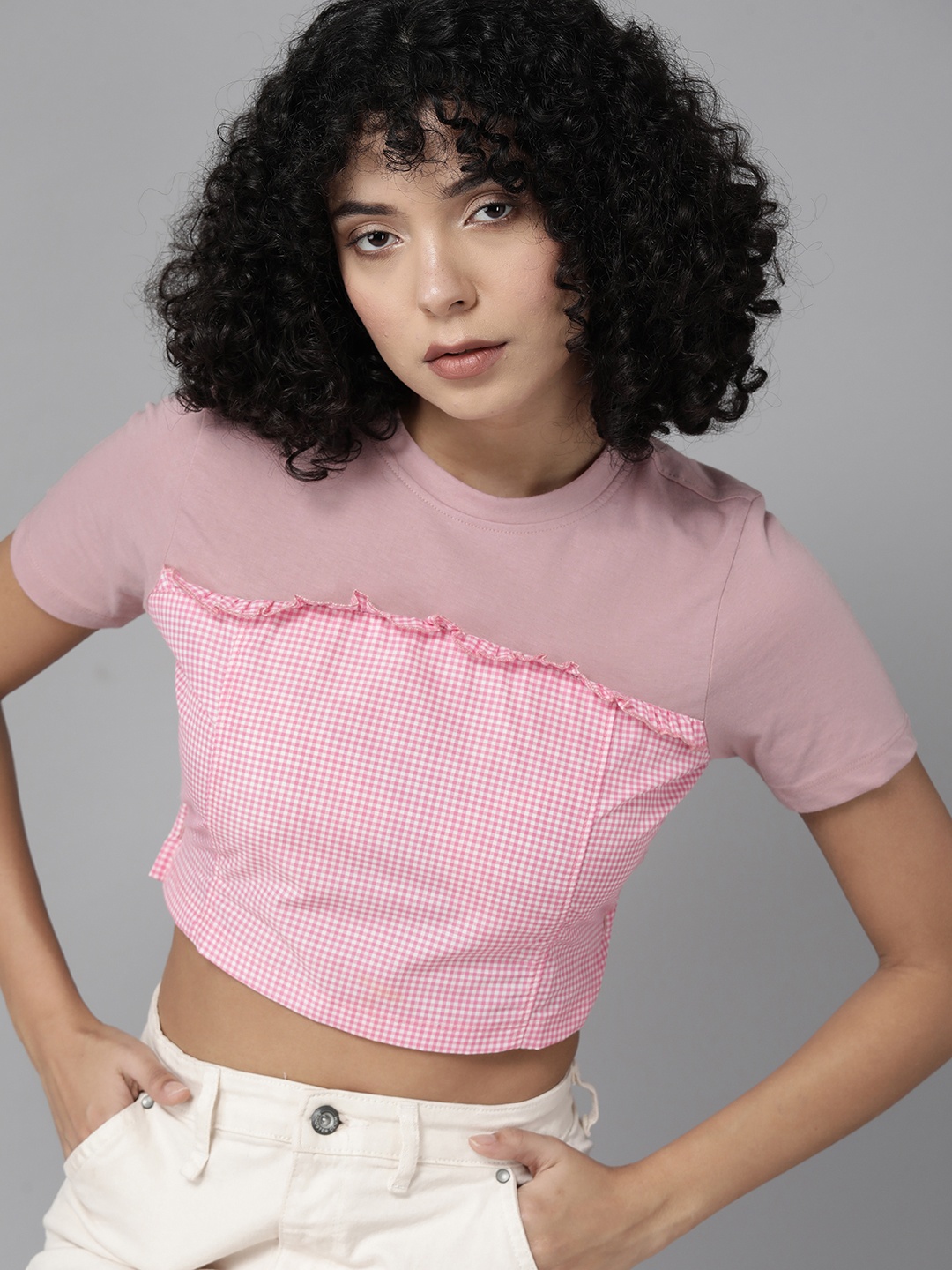 

The Roadster Lifestyle Co. Checked Crop Top, Pink