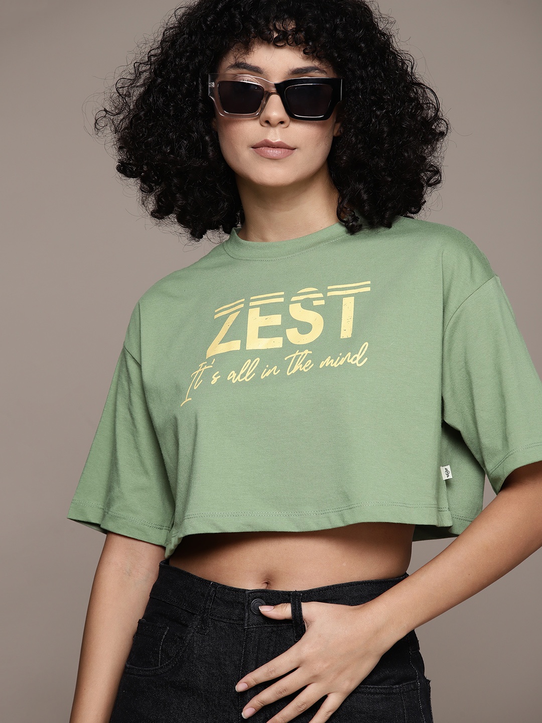 

The Roadster Lifestyle Co. Printed Boxy Crop T-shirt, Green