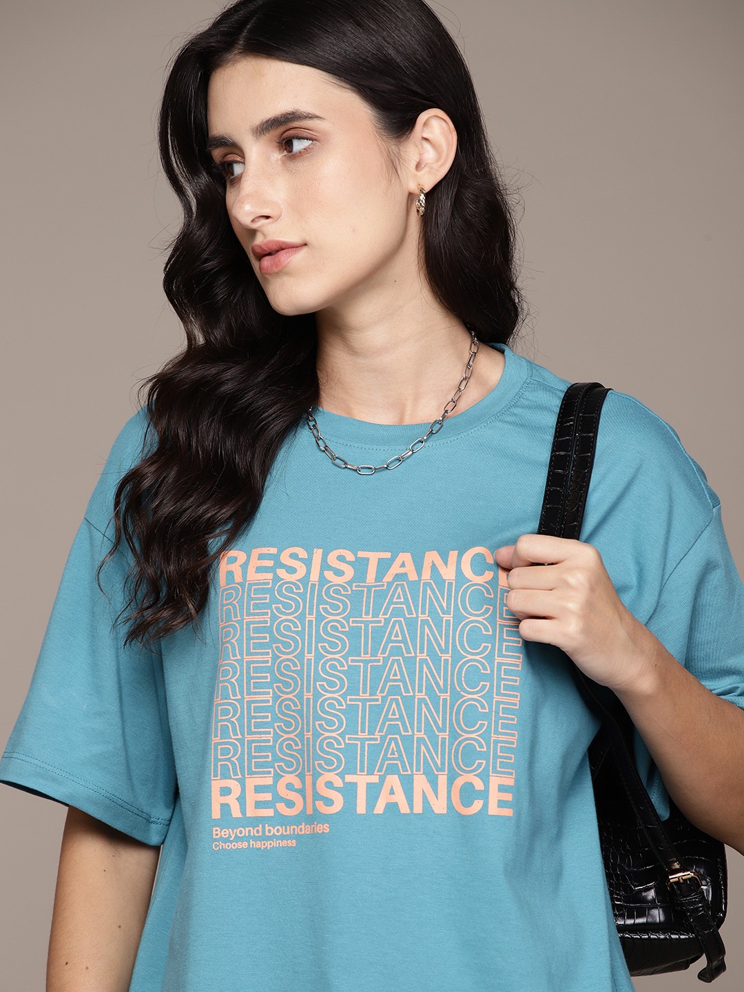 

The Roadster Lifestyle Co. Typography Print Drop-Shoulder Sleeves T-shirt, Blue