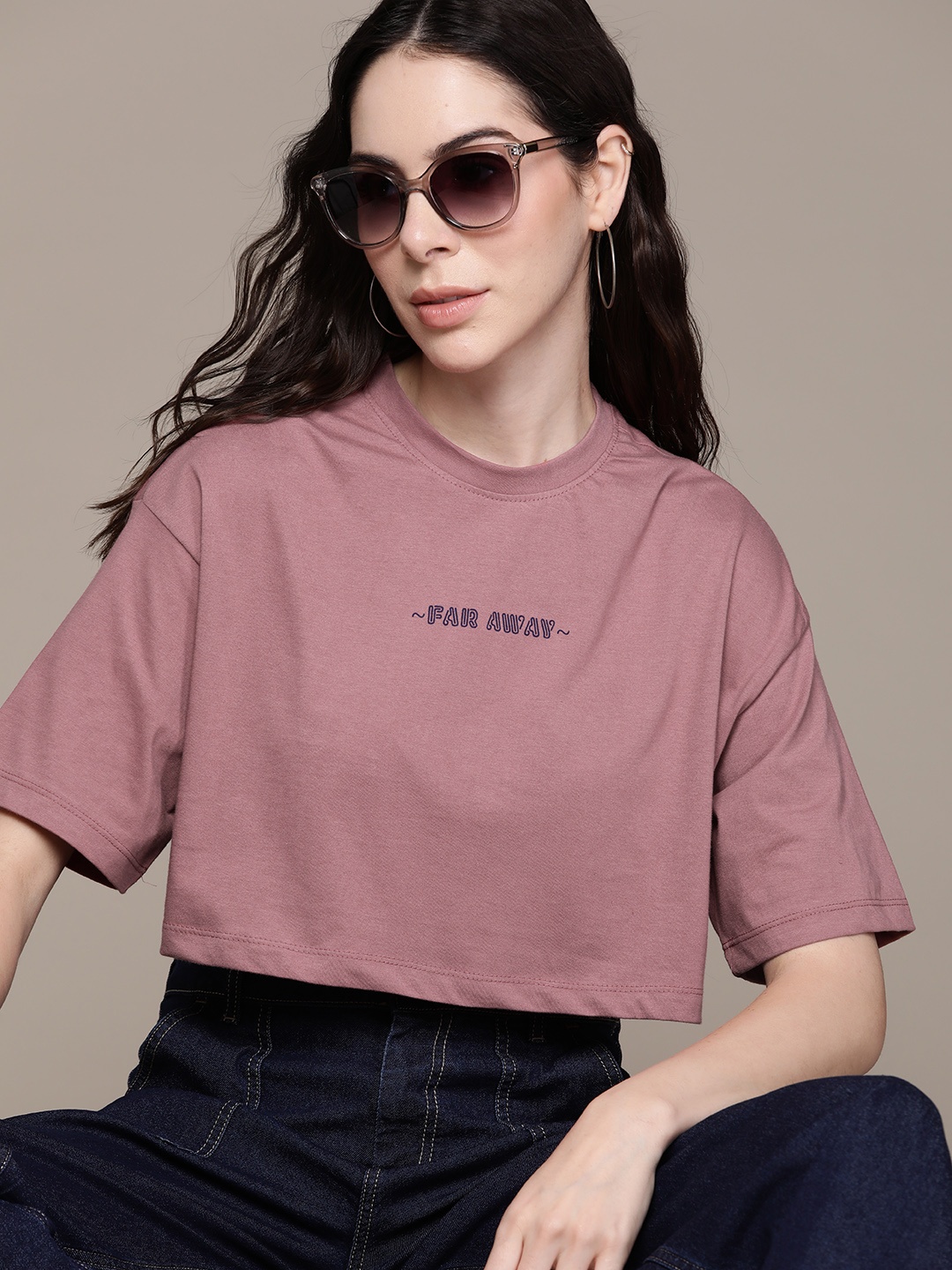 

The Roadster Lifestyle Co. Drop-Shoulder Sleeves Boxy T-shirt, Rose