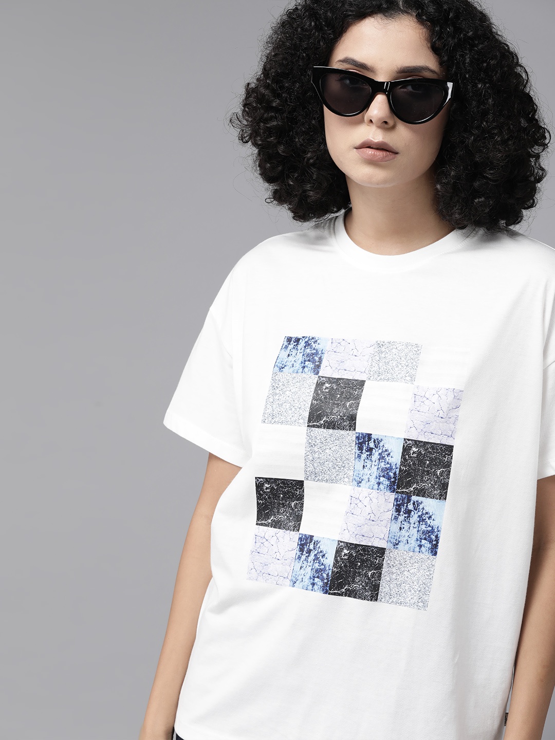 

The Roadster Lifestyle Co. Women Printed Drop-Shoulder Sleeves T-shirt, White