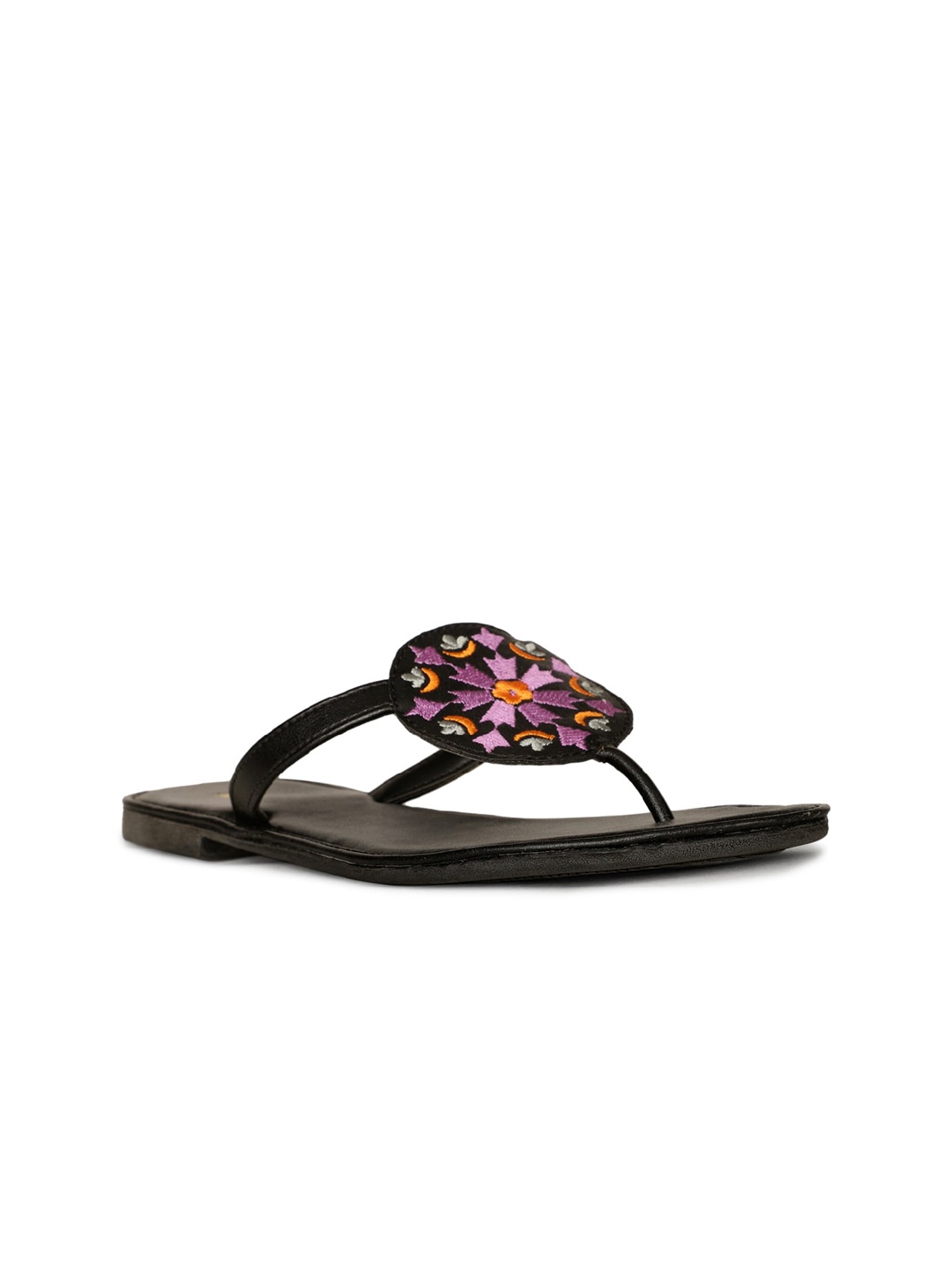 

Bata Embroidered Open Toe Flats, Black