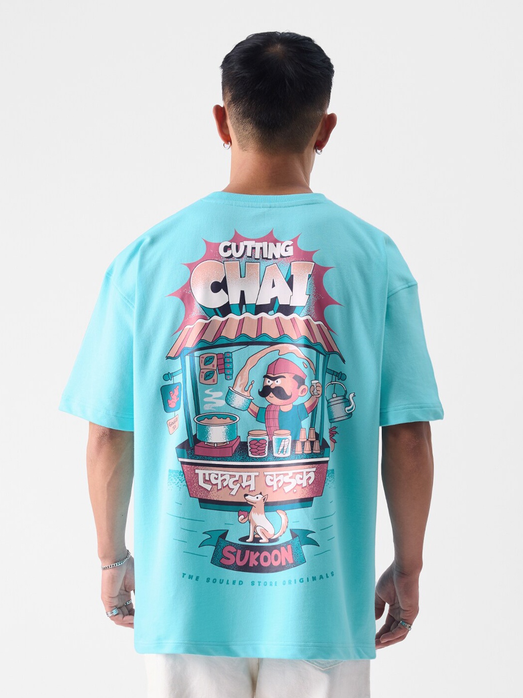 

The Souled Store Blue Graphic Printed Pure Cotton Oversized T-shirt