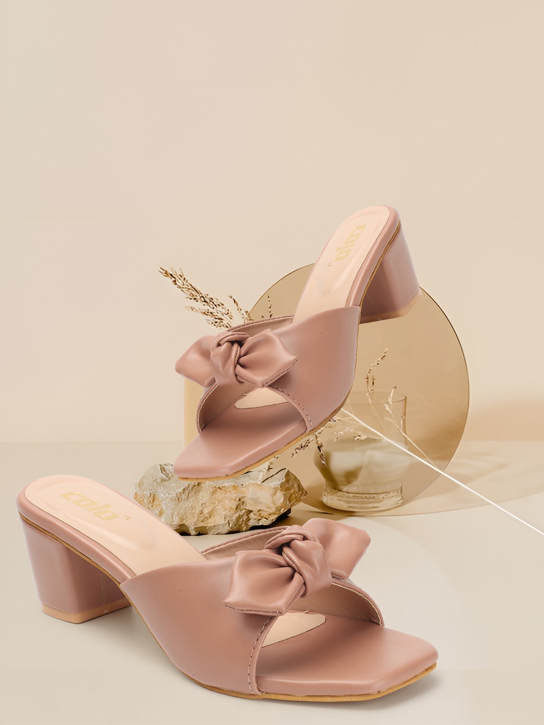 

Colo Bow Detail Open Toe Block Heels, Peach