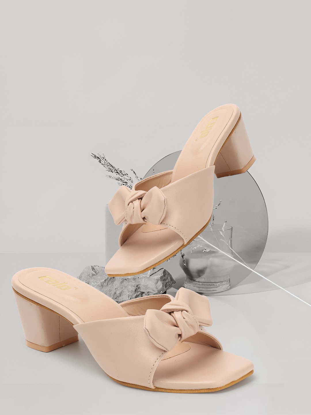 

Colo Bow Detail Open Toe Block Heels, Cream