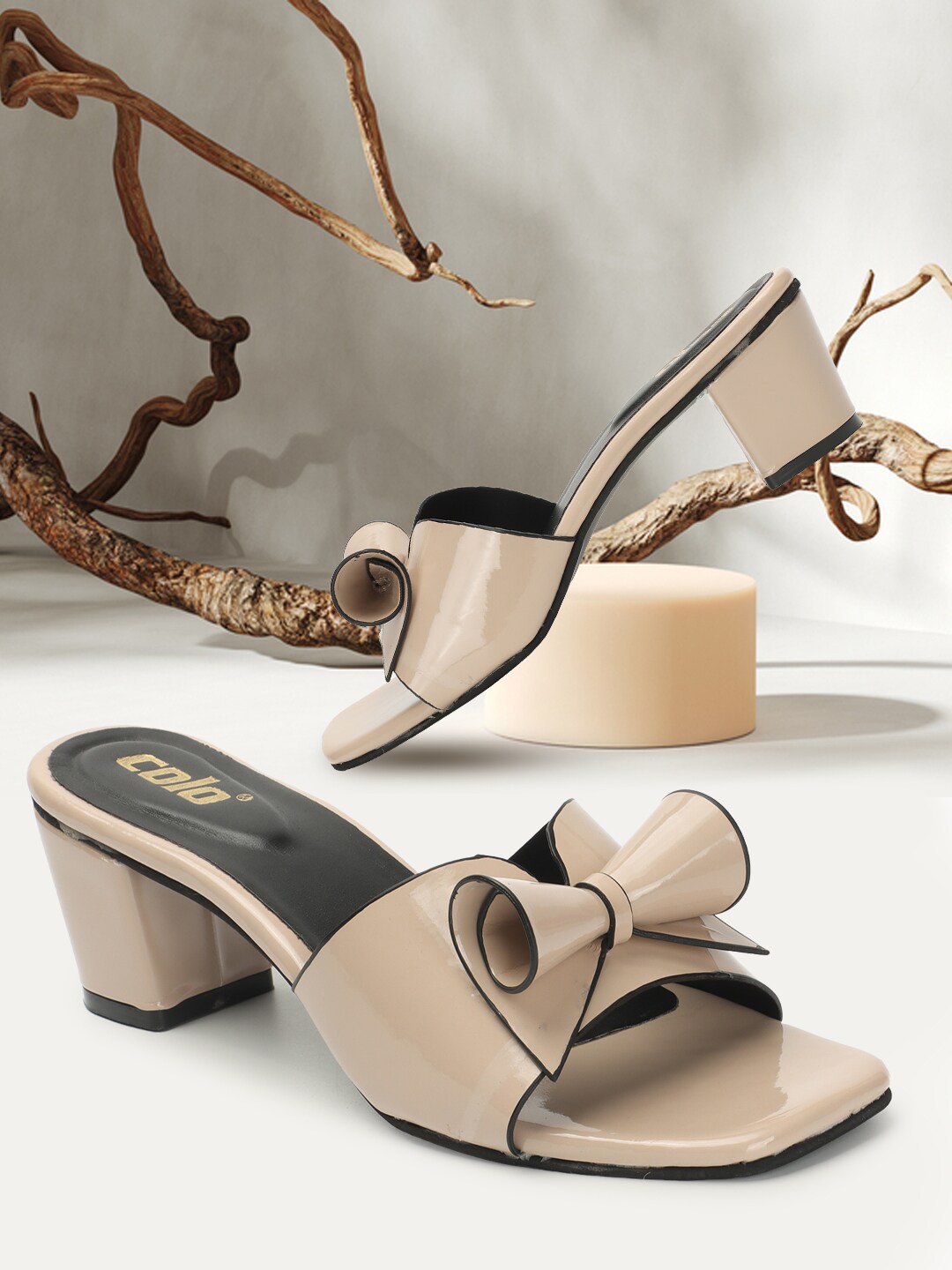 

Colo Bow Embellished Block Heels, Cream
