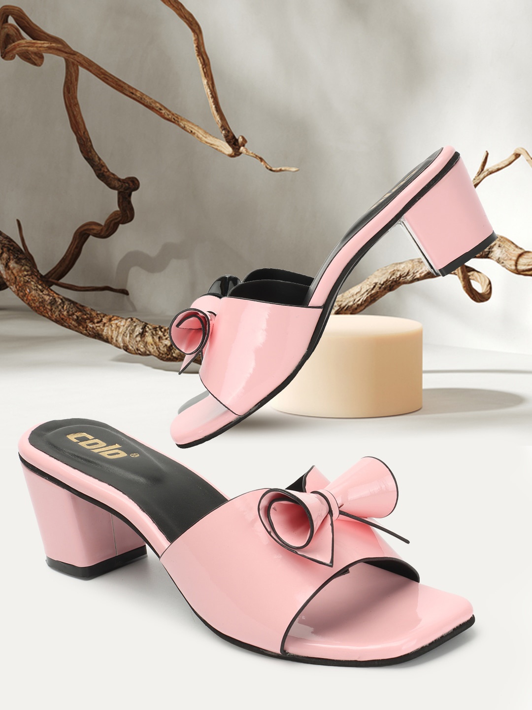 

Colo Bow Detail Open Toe Block Heels, Pink