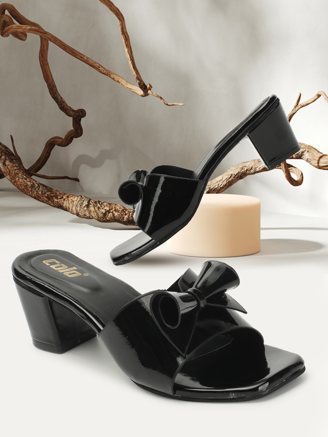 

Colo Bow Detail Open Toe Block Heels, Black