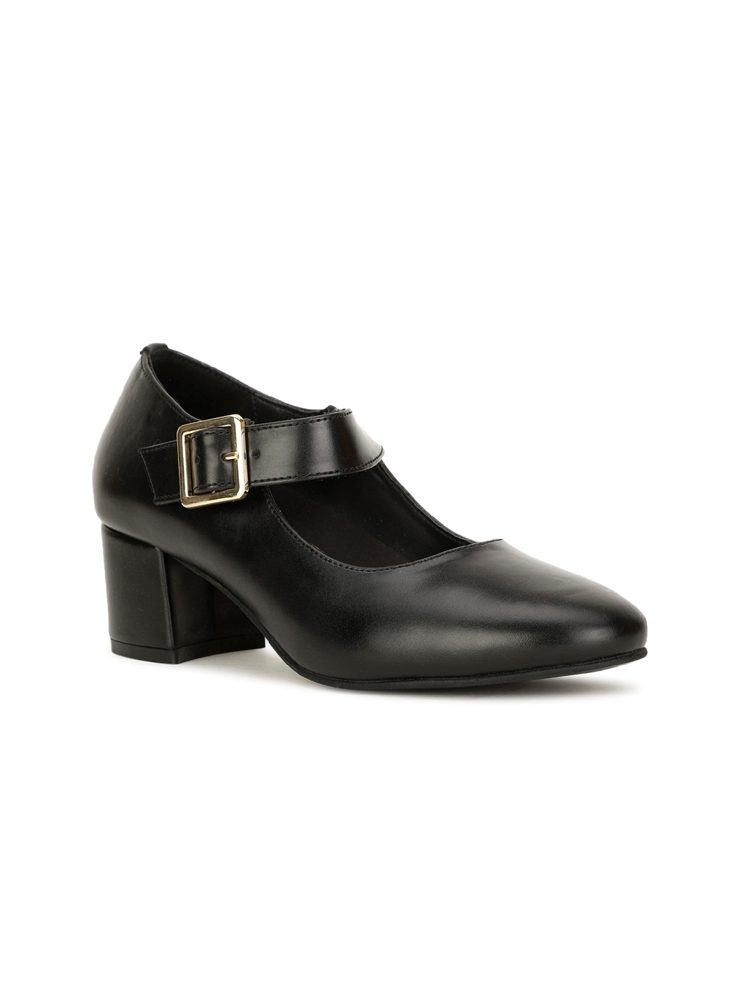 

Bata Round Toe Block Mary Janes With Buckle Detail, Black