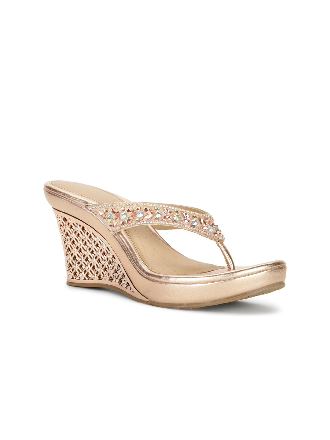 

Bata Ethnic Embellished Open Toe Wedges, Rose gold