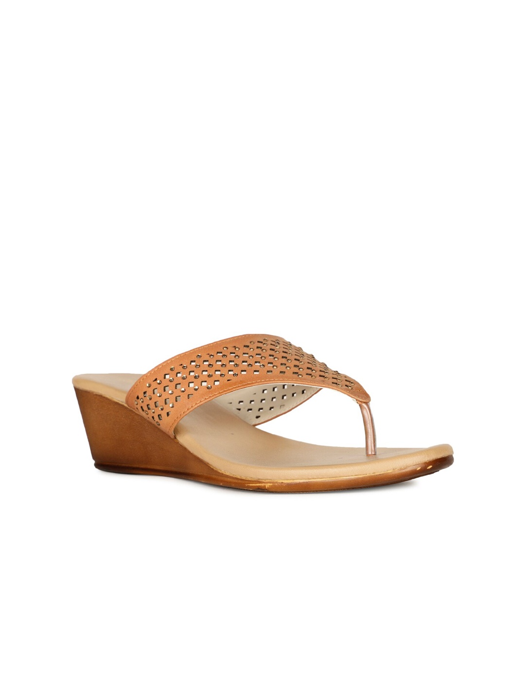 

Bata Textured Open Toe Wedges With Laser Cuts, Tan