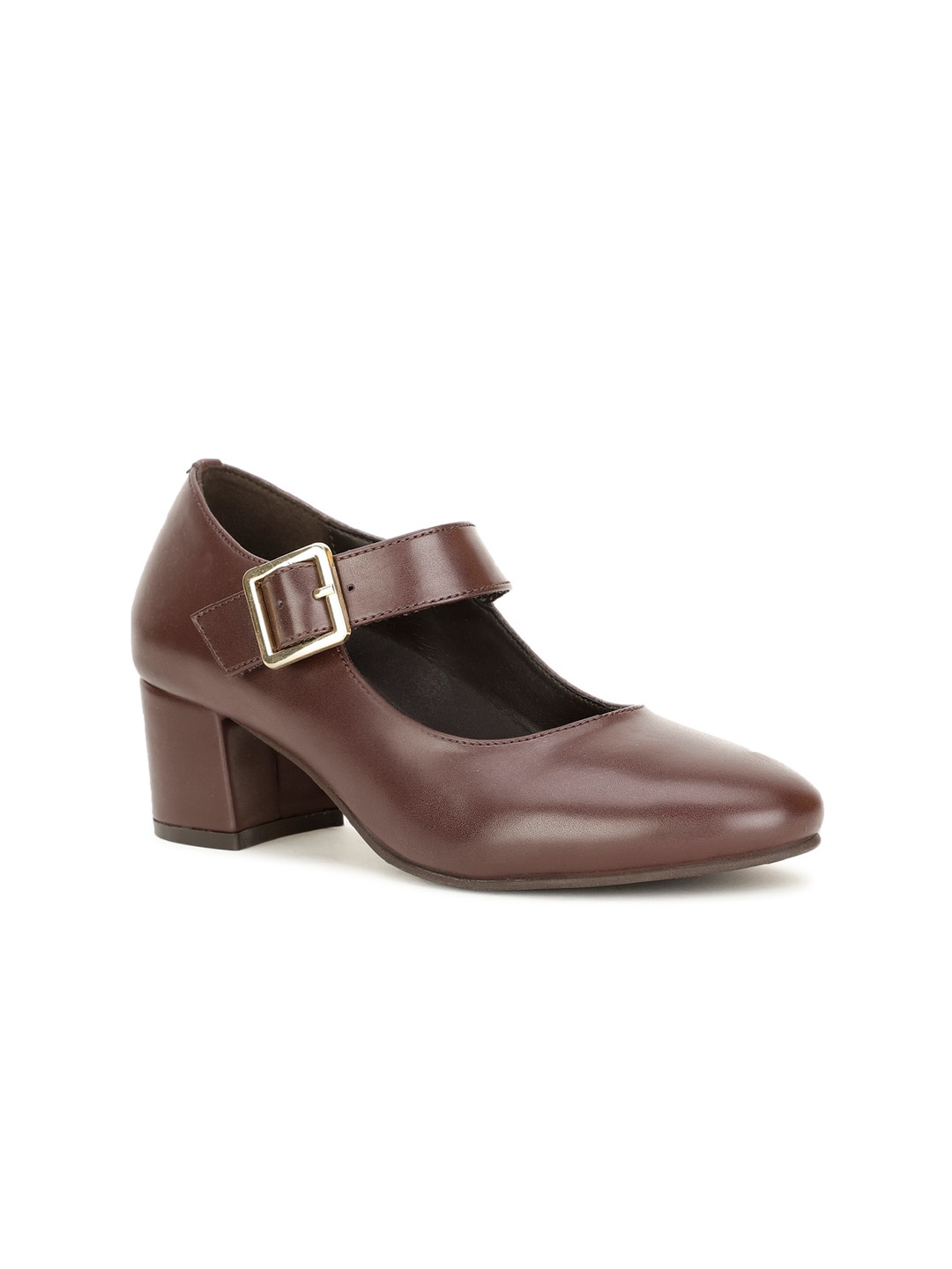 

Bata Round Toe Block Mary Janes With Buckle Detail, Brown