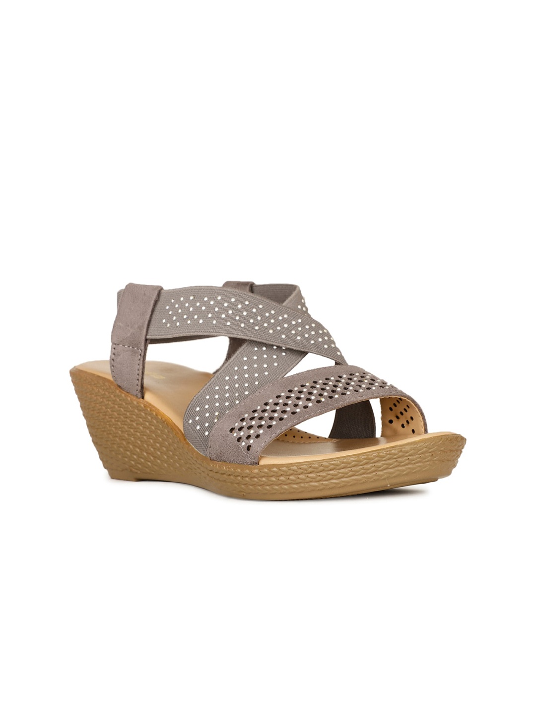 

Bata Textured Open Toe Wedges With Backstrap, Grey