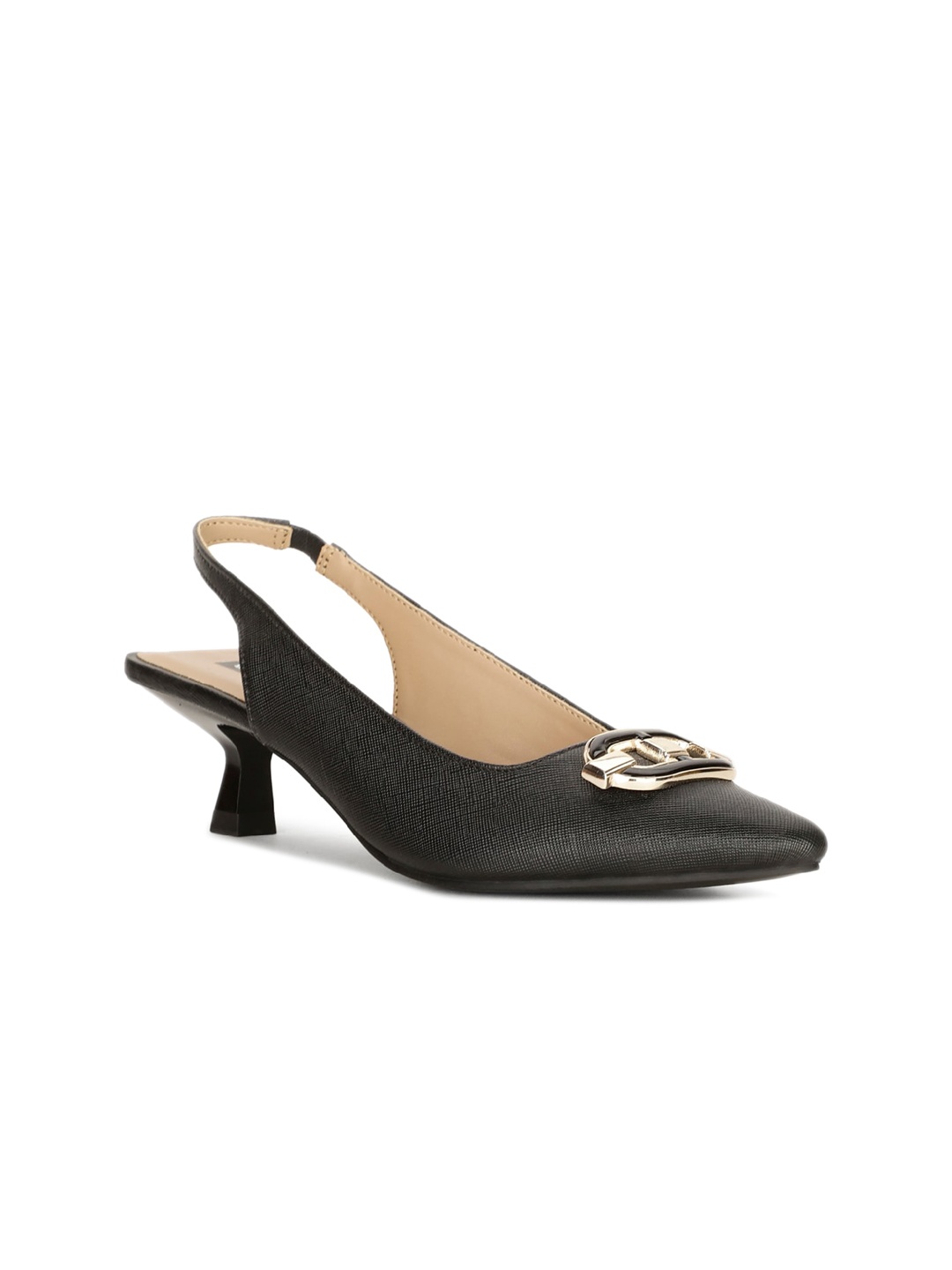 

Bata Buckle Embellished Kitten Heel Pumps, Black