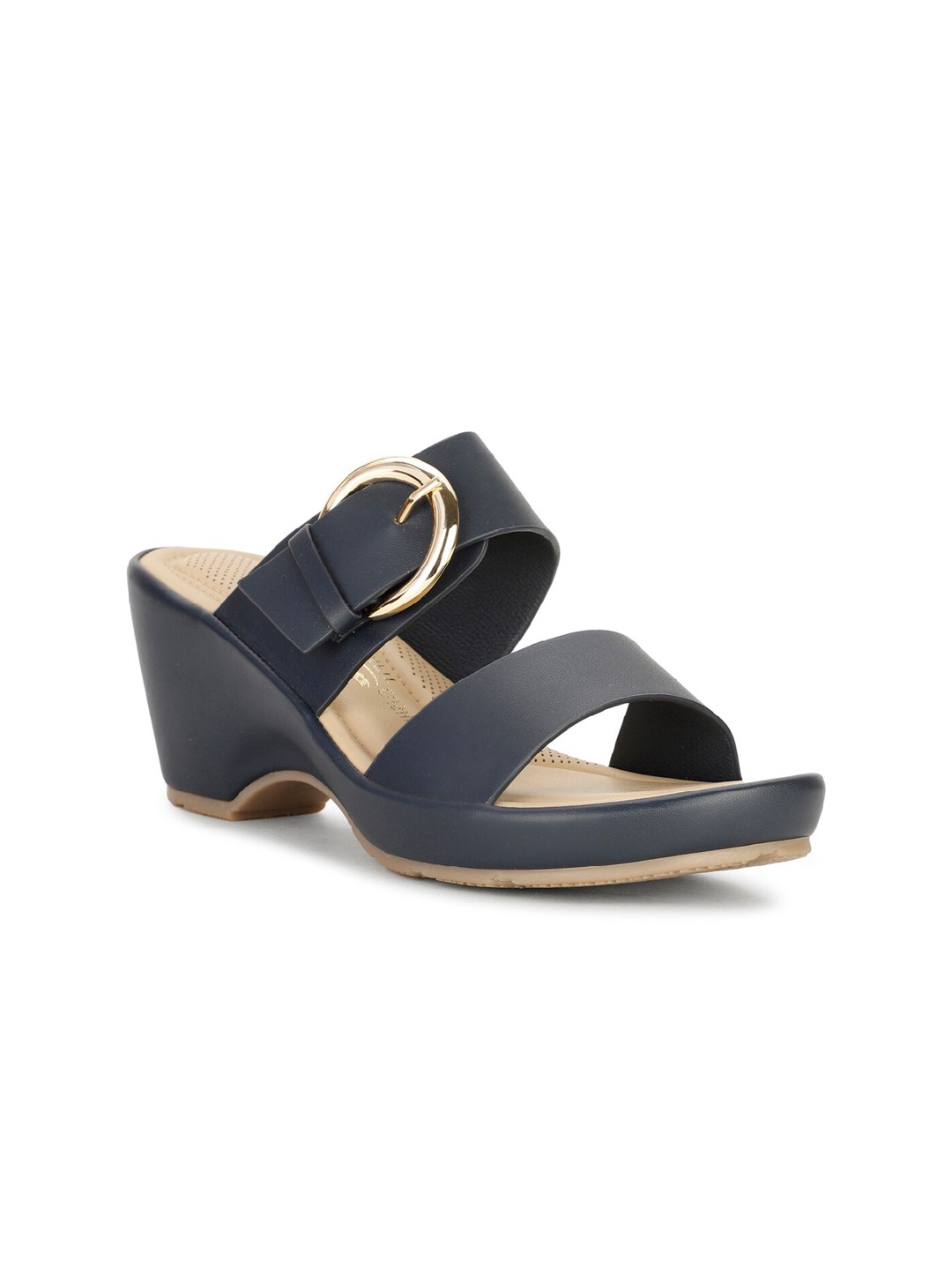 

Bata comfit Buckled Open Toe Platform Heels, Navy blue