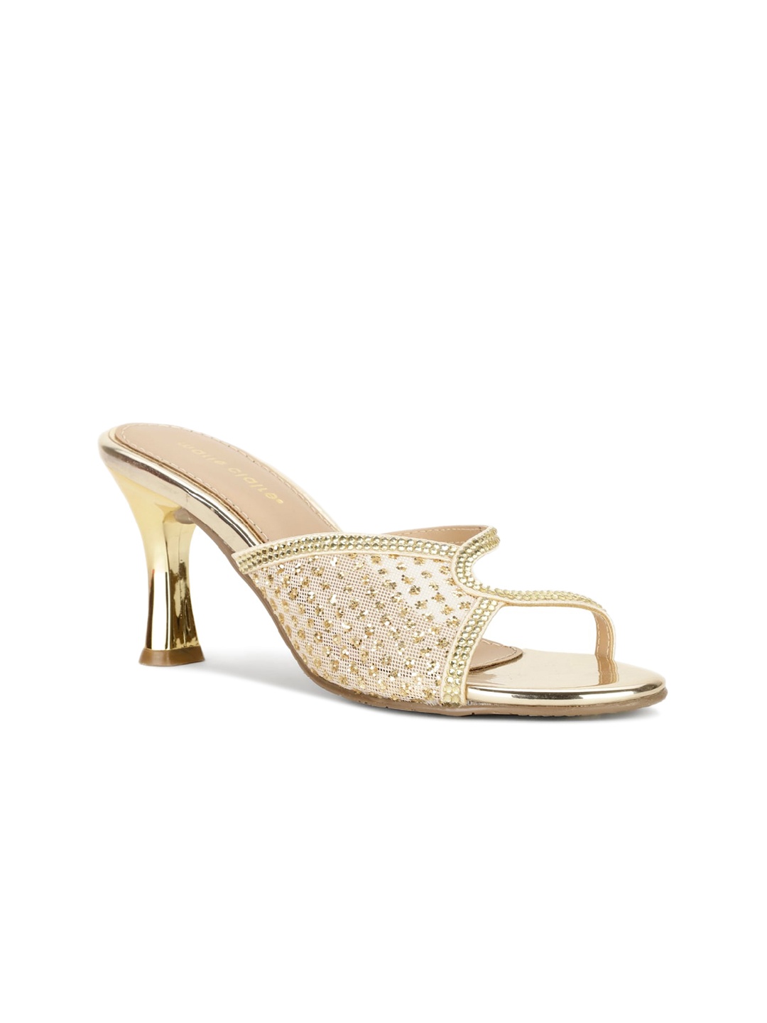 

Marie Claire Gold-Toned Ethnic Embellished Open Toe Block Heels