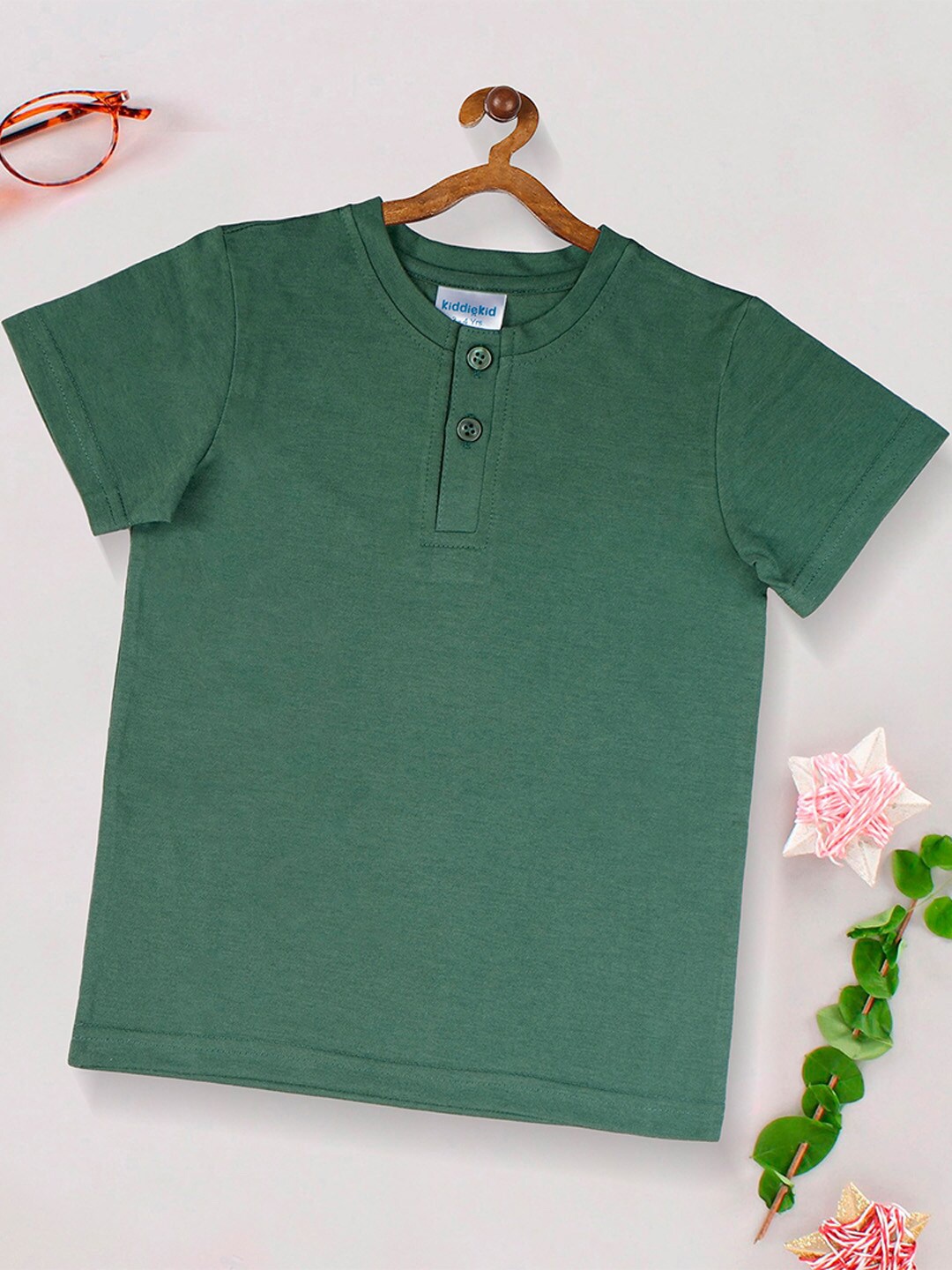 

Kiddiekid Kids Henley Neck Cotton T-shirt, Green