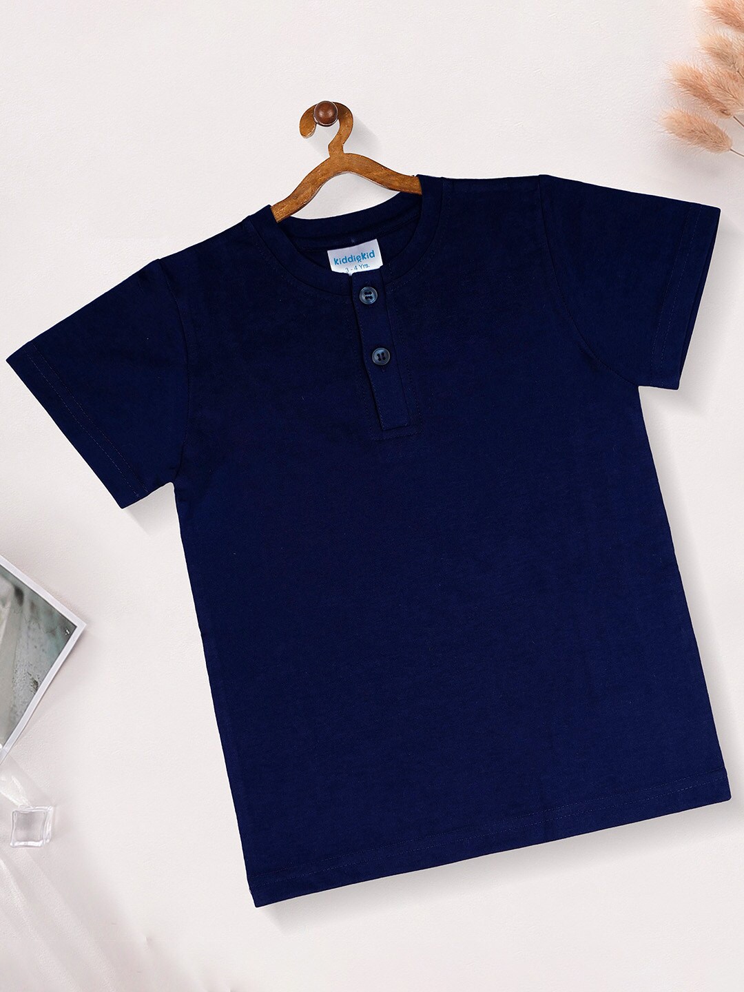 

Kiddiekid Kids Henley Neck Cotton T-shirt, Navy blue