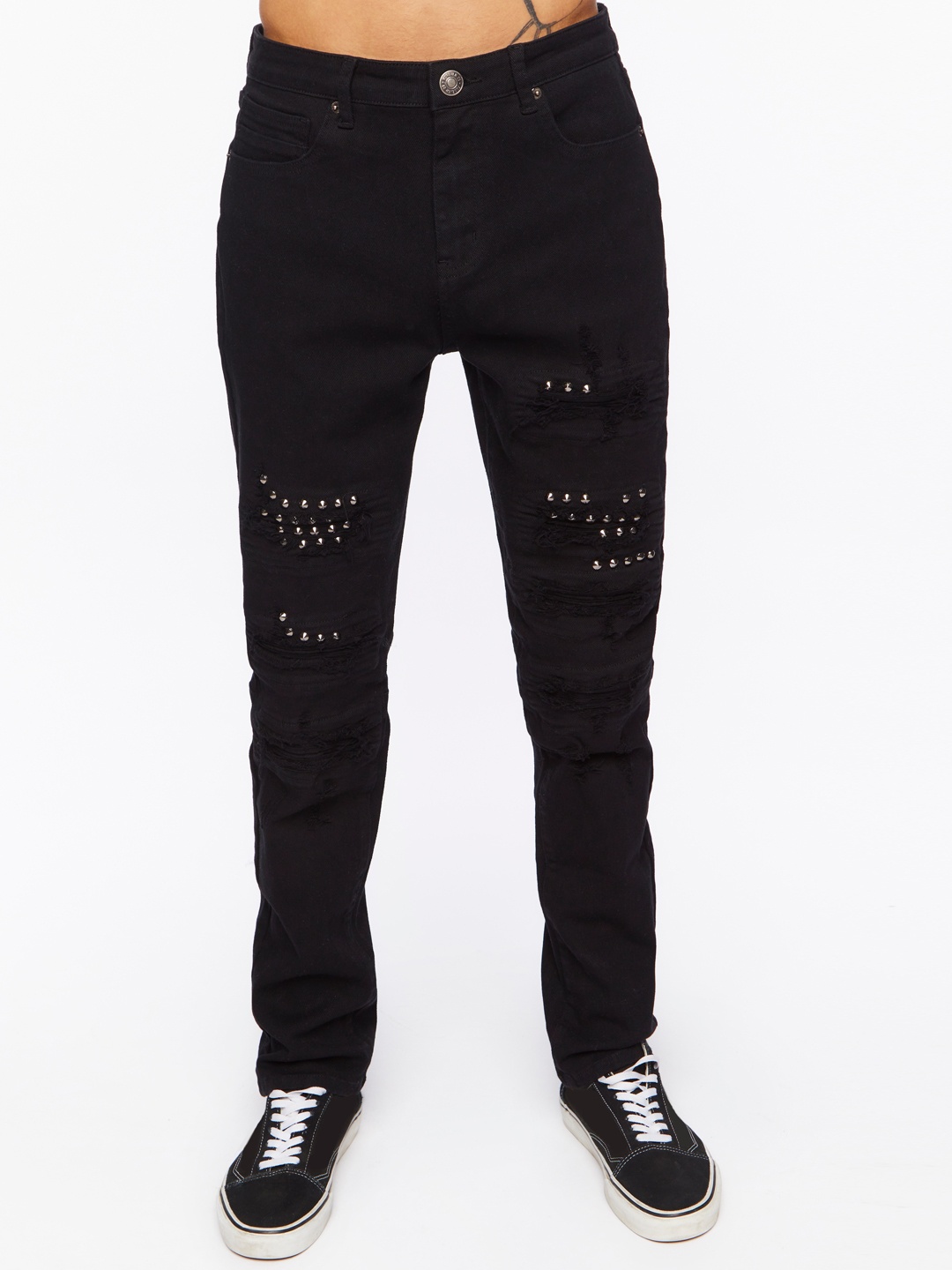 

FOREVER 21 Men Black Slim Fit Embellished Jeans