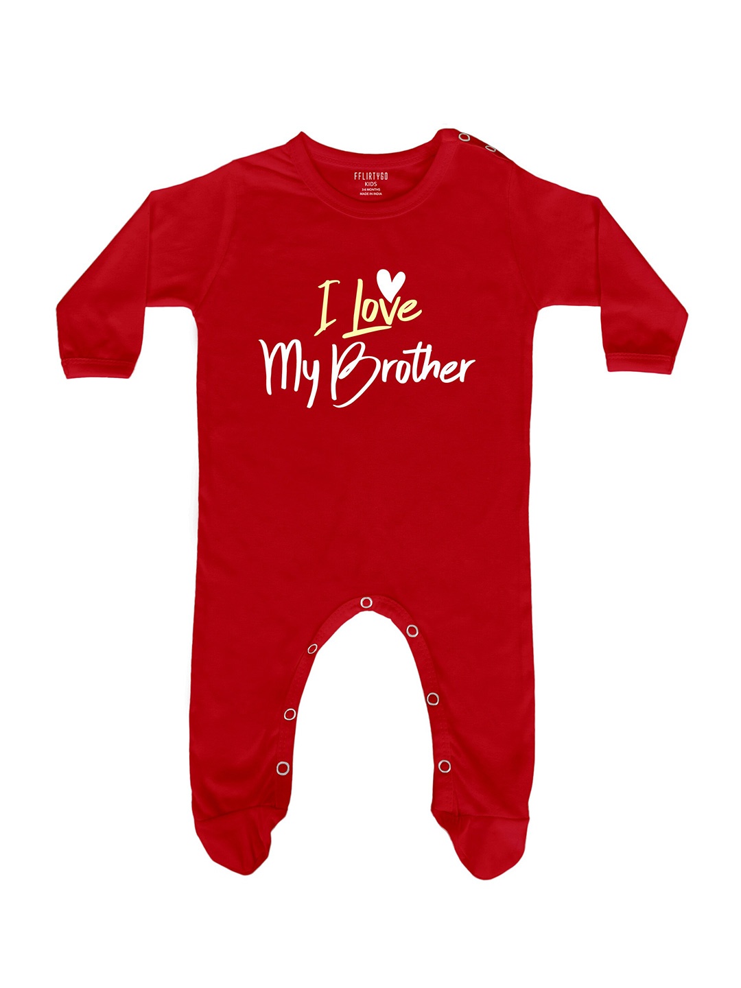 

FFLIRTYGO Infants Printed Pure Cotton Rakhi Special Sleepsuit, Red