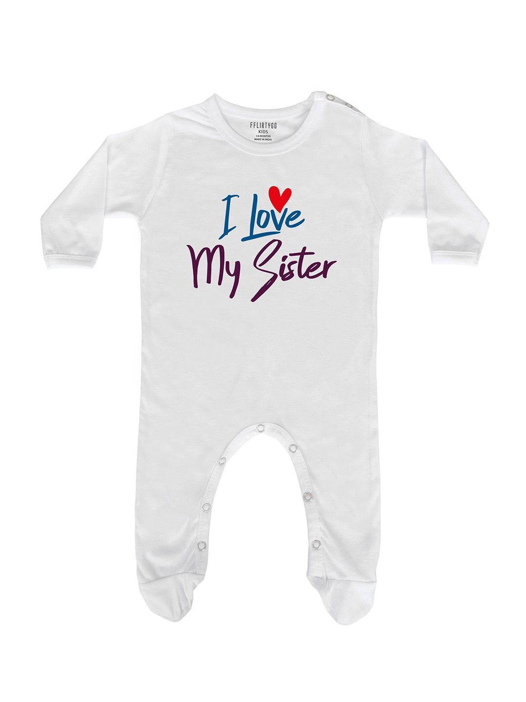 

FflirtyGo Infants Typography Printed Pure Cotton Rakhi Special Sleepsuit, White