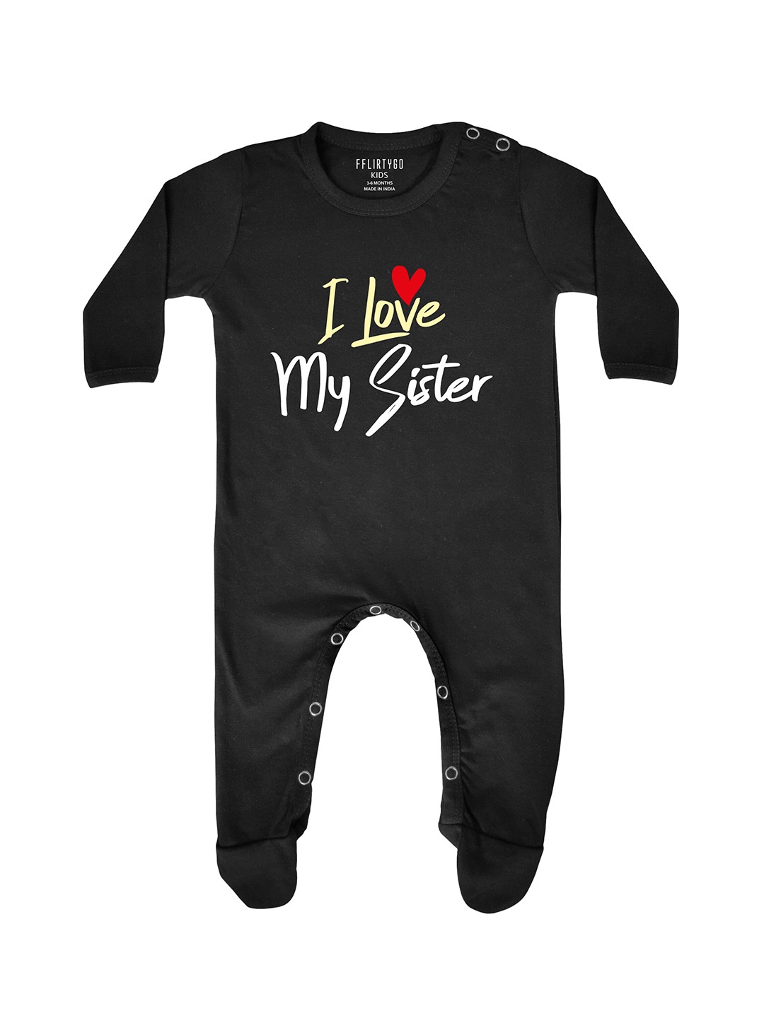 

FFLIRTYGO Infants Printed Pure Cotton Rakhi Special Sleepsuit, Black