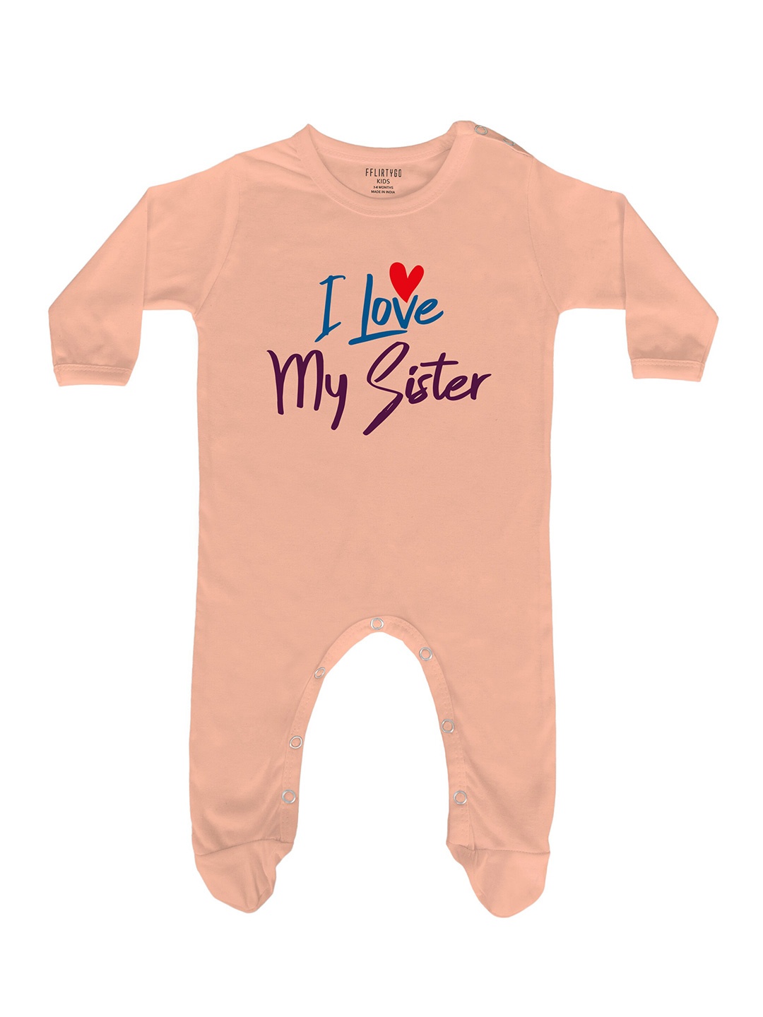 

FFLIRTYGO Infants Printed Pure Cotton Rakhi Special Sleepsuit, Peach
