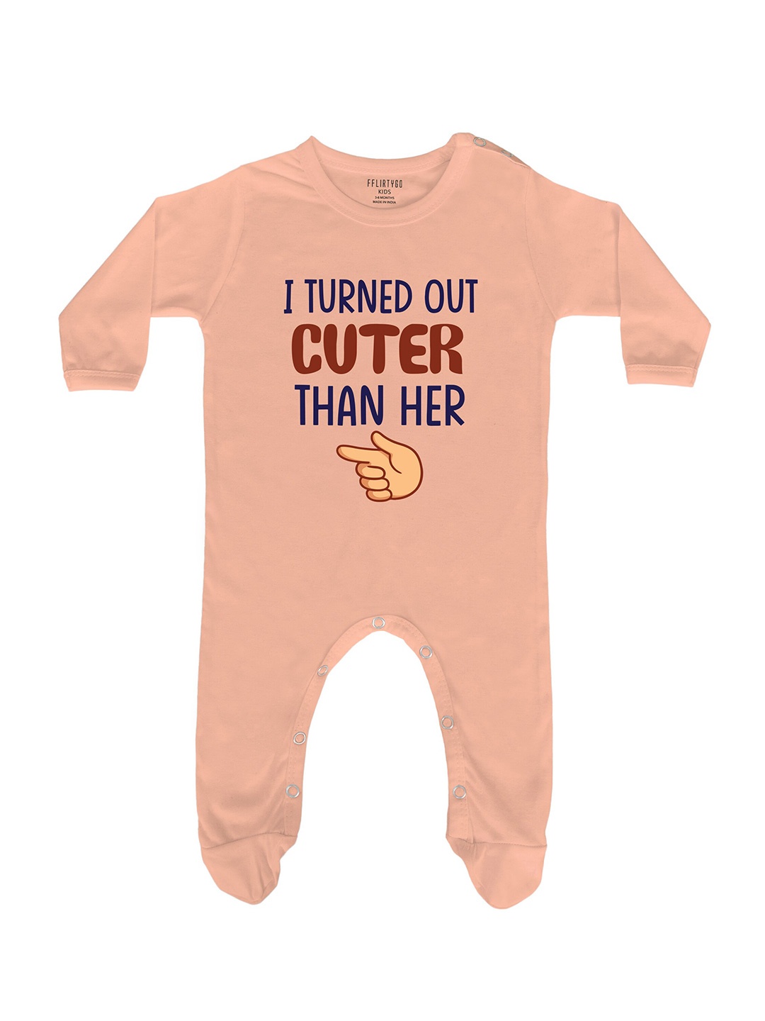 

FFLIRTYGO Infants Printed Pure Cotton Sleepsuit, Peach