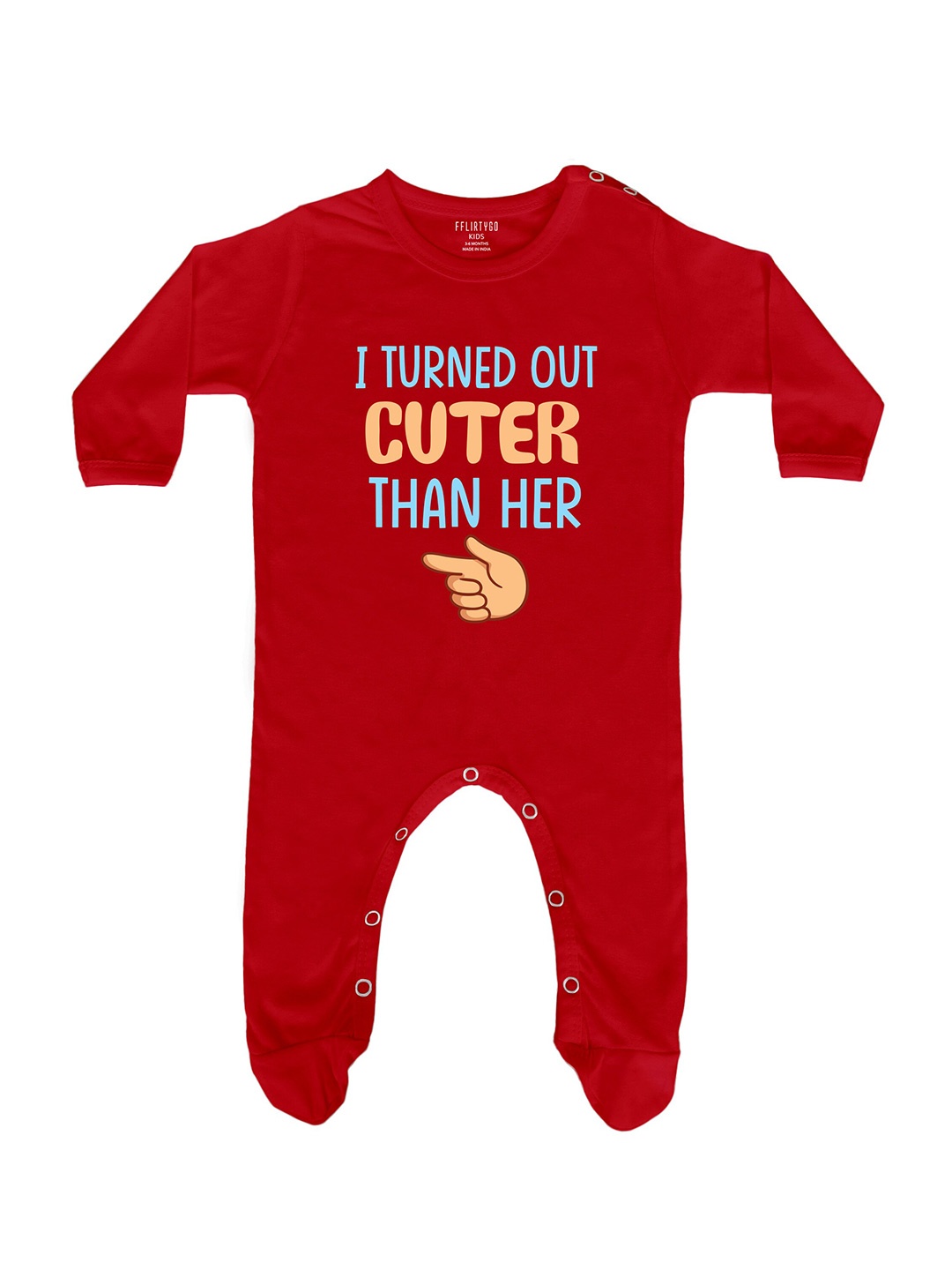 

FFLIRTYGO Infants Printed Pure Cotton Rakhi Special Sleepsuit, Red
