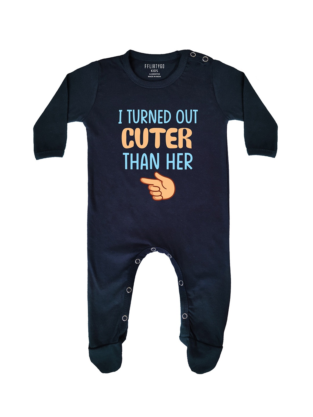 

FFLIRTYGO Infants Printed Pure Cotton Rakhi Special Sleepsuit, Navy blue