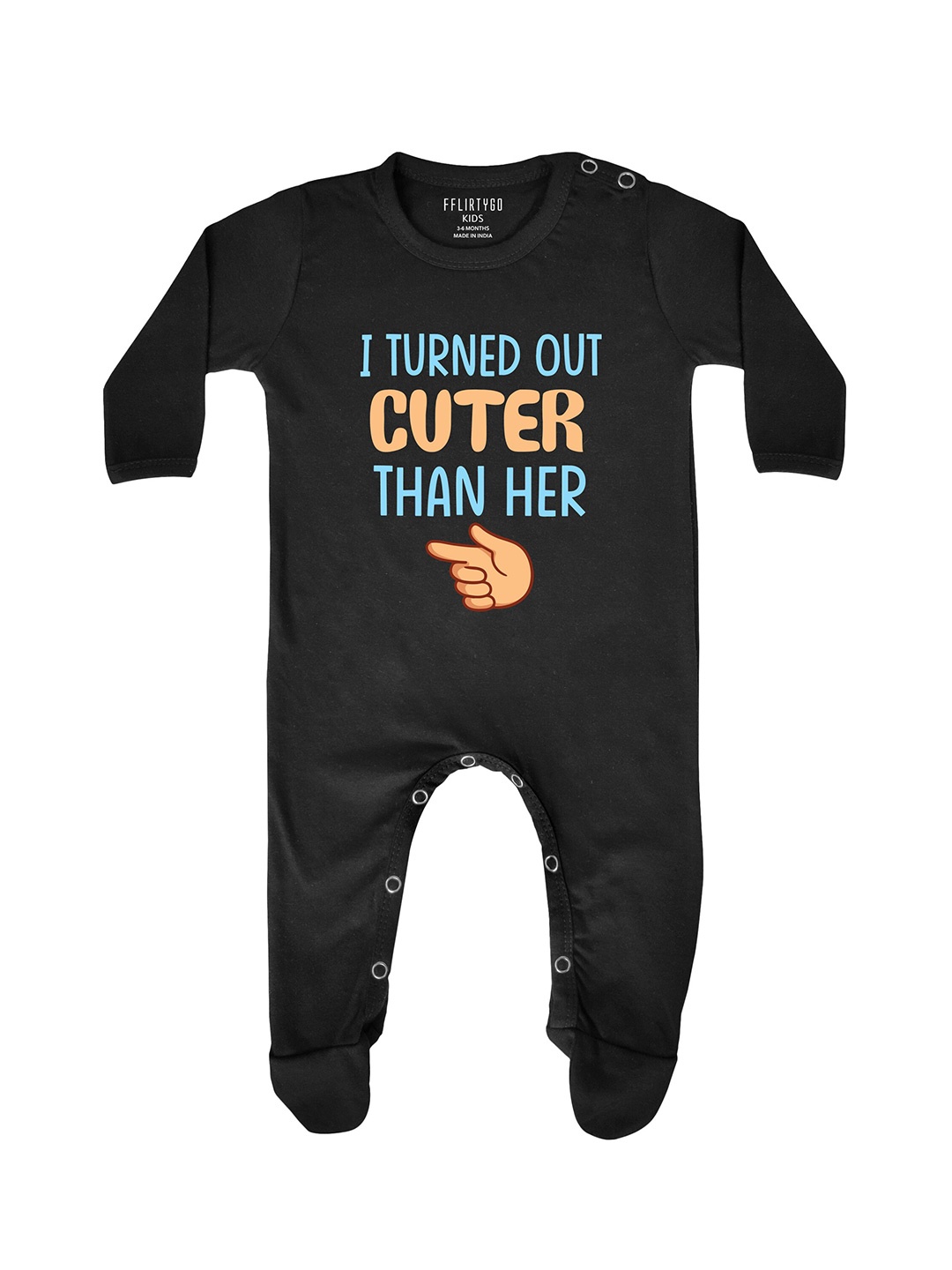 

FflirtyGo Infants Typography Printed Cotton Sleepsuit, Black