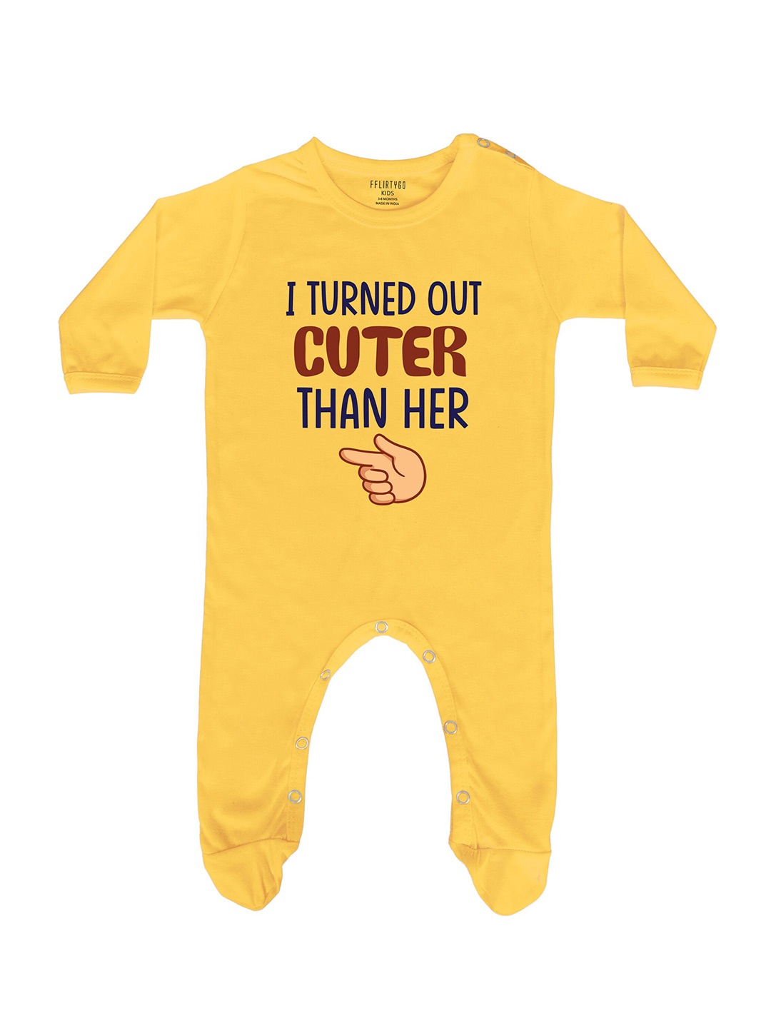 

FFLIRTYGO Infants Printed Pure Cotton Rakhi Special Sleepsuit, Yellow