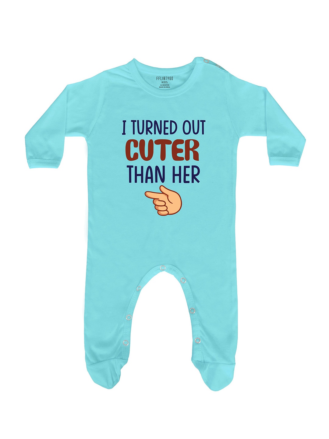 

FFLIRTYGO Infants Printed Pure Cotton Rakhi Special Sleepsuit, Turquoise blue