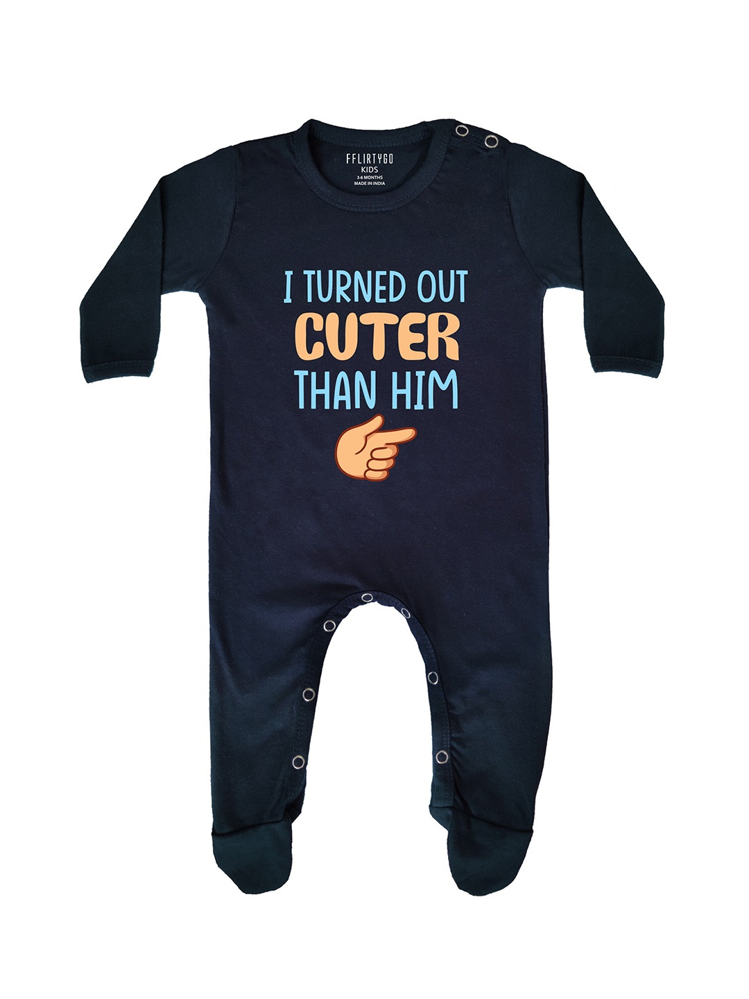 

FflirtyGo Infants Typography Printed Pure Cotton Rakhi Special Sleepsuit, Navy blue