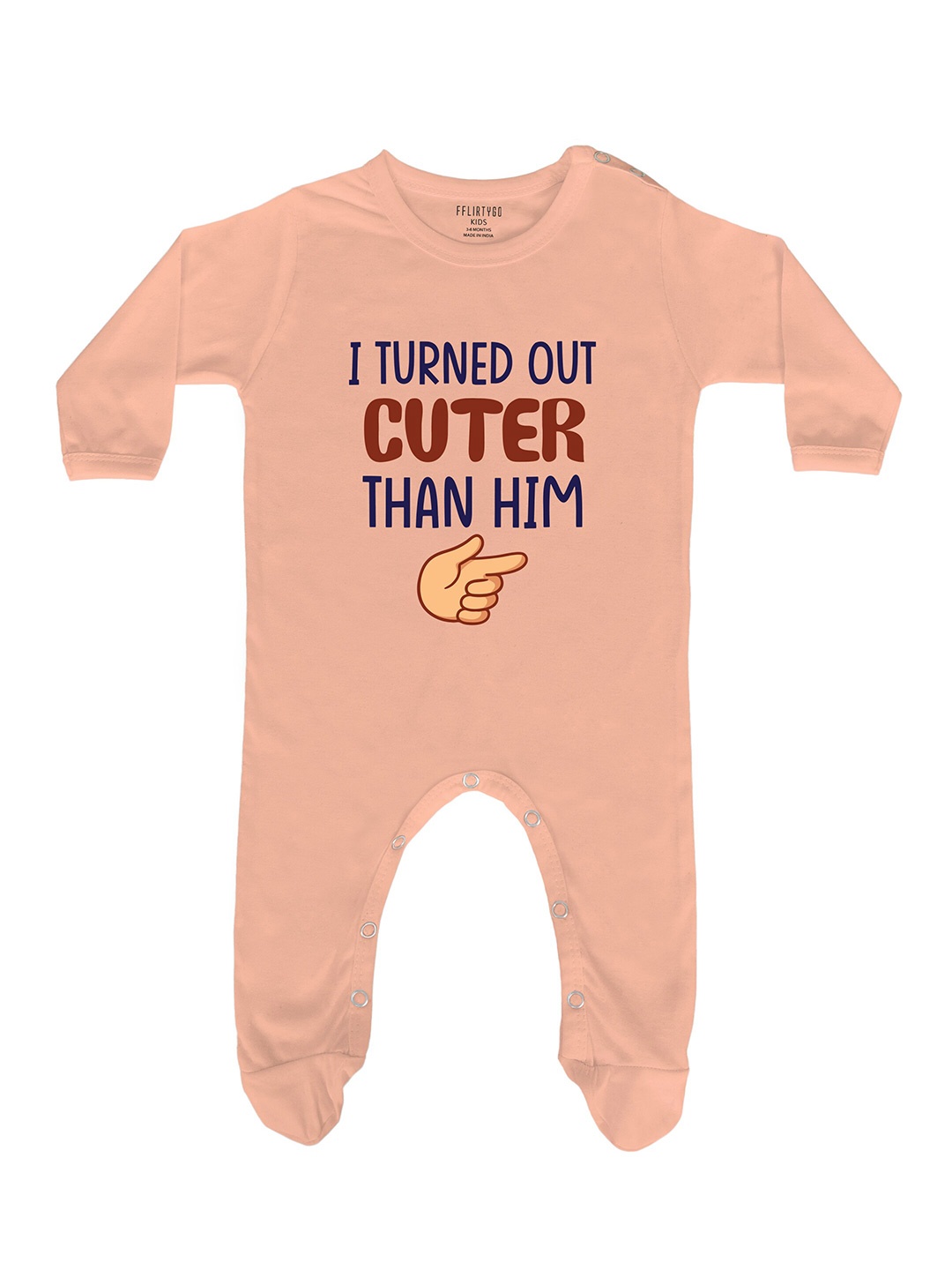 

FFLIRTYGO Infants Kids Typography Printed Pure Cotton Rompers, Peach
