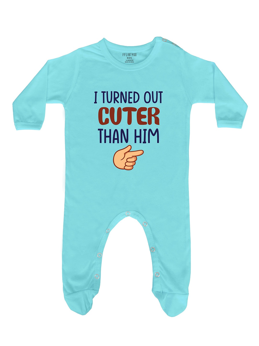 

FFLIRTYGO Infants Kids Typography Printed Pure Cotton Rompers, Turquoise blue