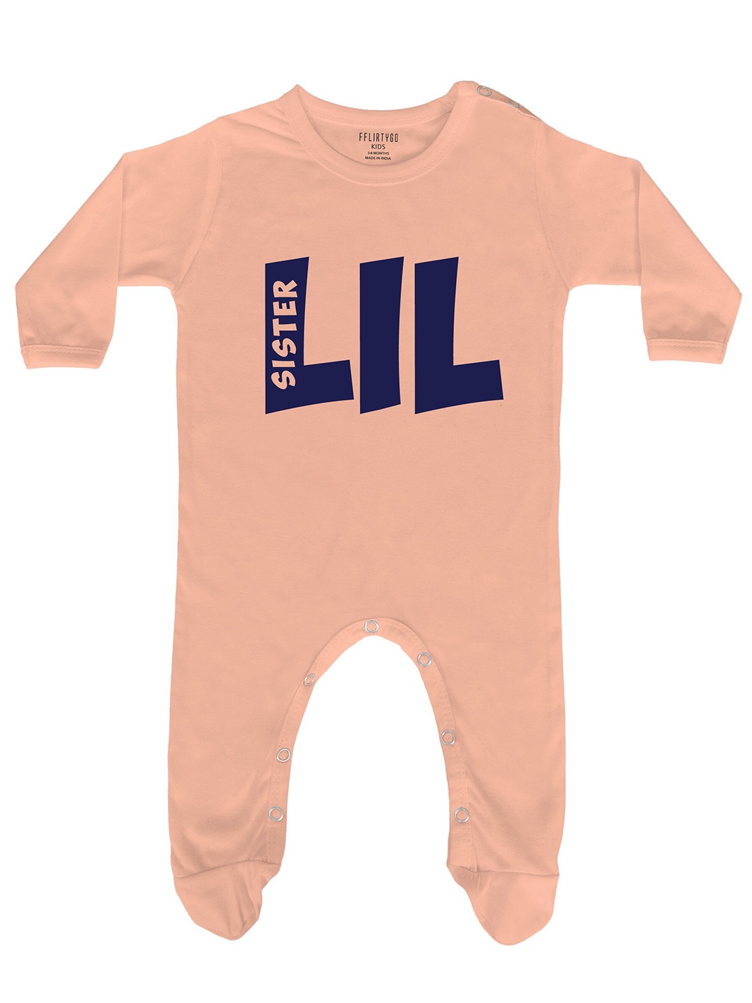 

FflirtyGo Infants Printed Typography Cotton Sleepsuit, Peach