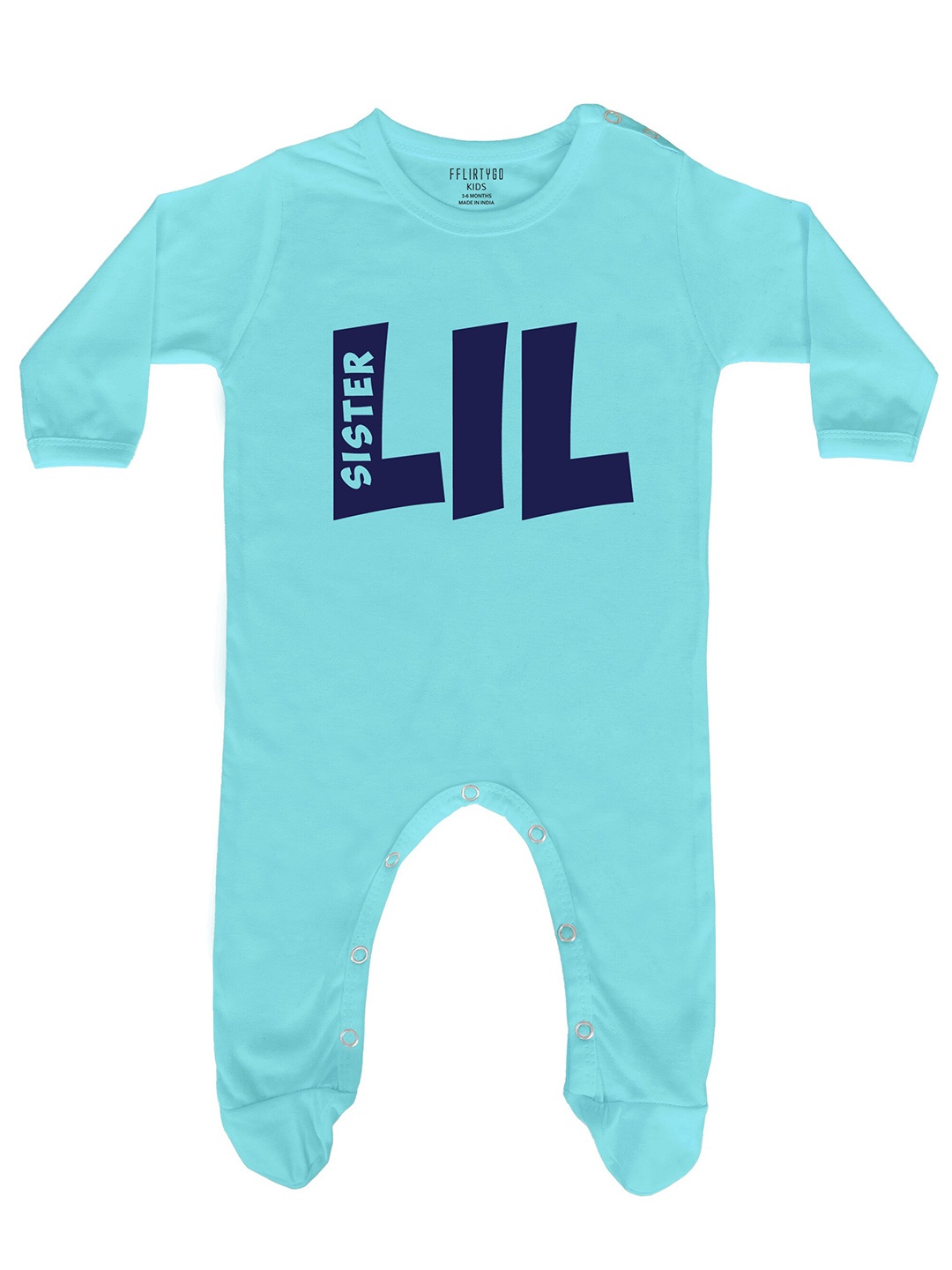 

FflirtyGo Infants Typography Printed Cotton Sleepsuit, Turquoise blue