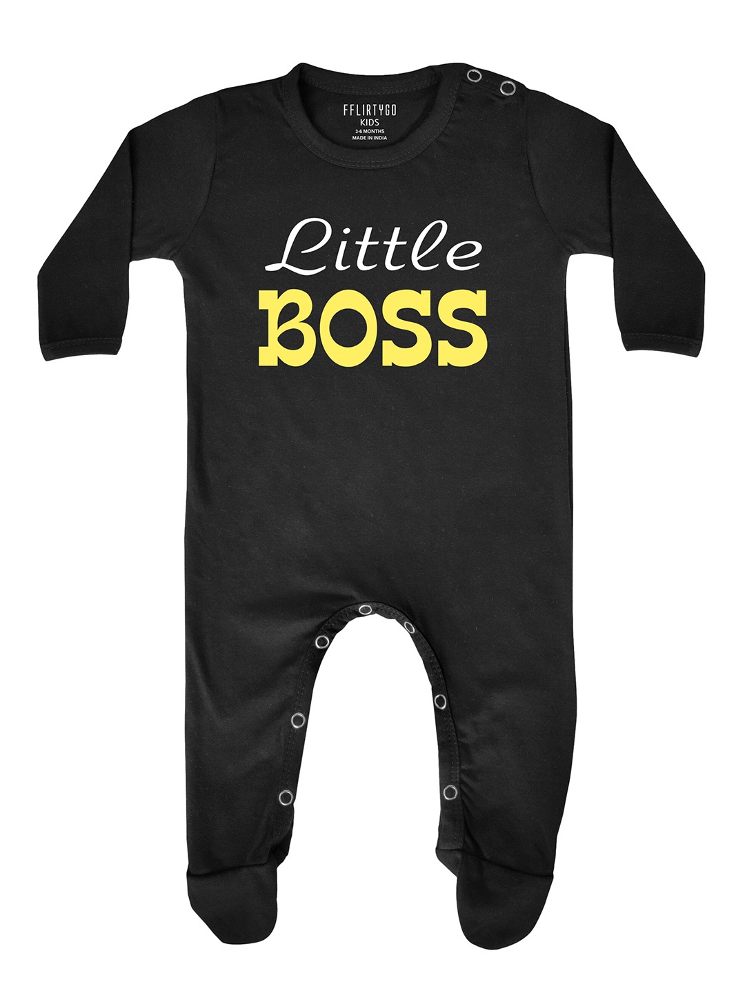 

FflirtyGo Infants Typography Printed Pure Cotton Sleepsuit, Black