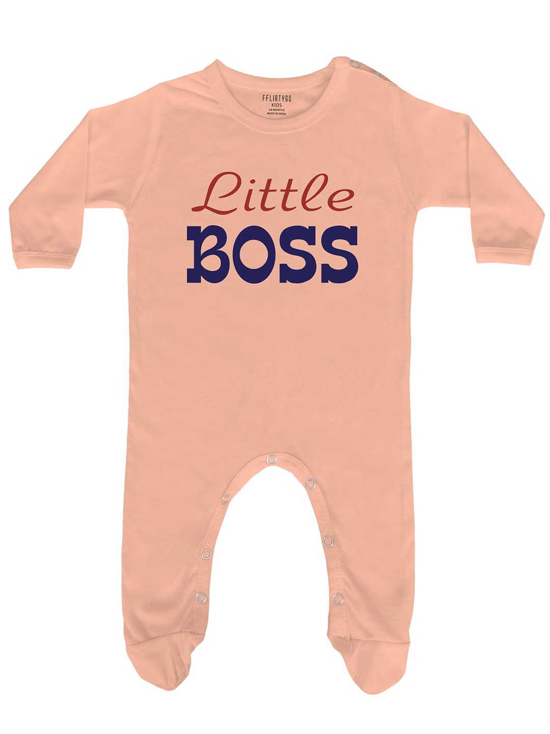 

FFLIRTYGO Infants Typography Printed Pure Cotton Sleepsuit, Peach