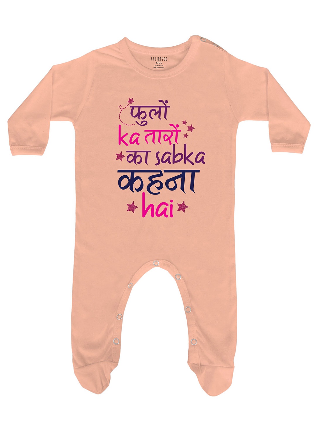 

FFLIRTYGO Infants Typography Printed Pure Cotton Sleepsuit, Peach